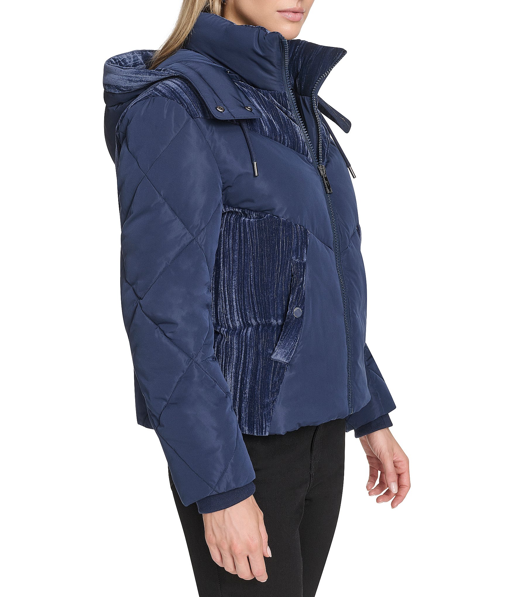 Andrew Marc Sport Tayte Mixed Media Hooded Faux Down Puffer Jacket