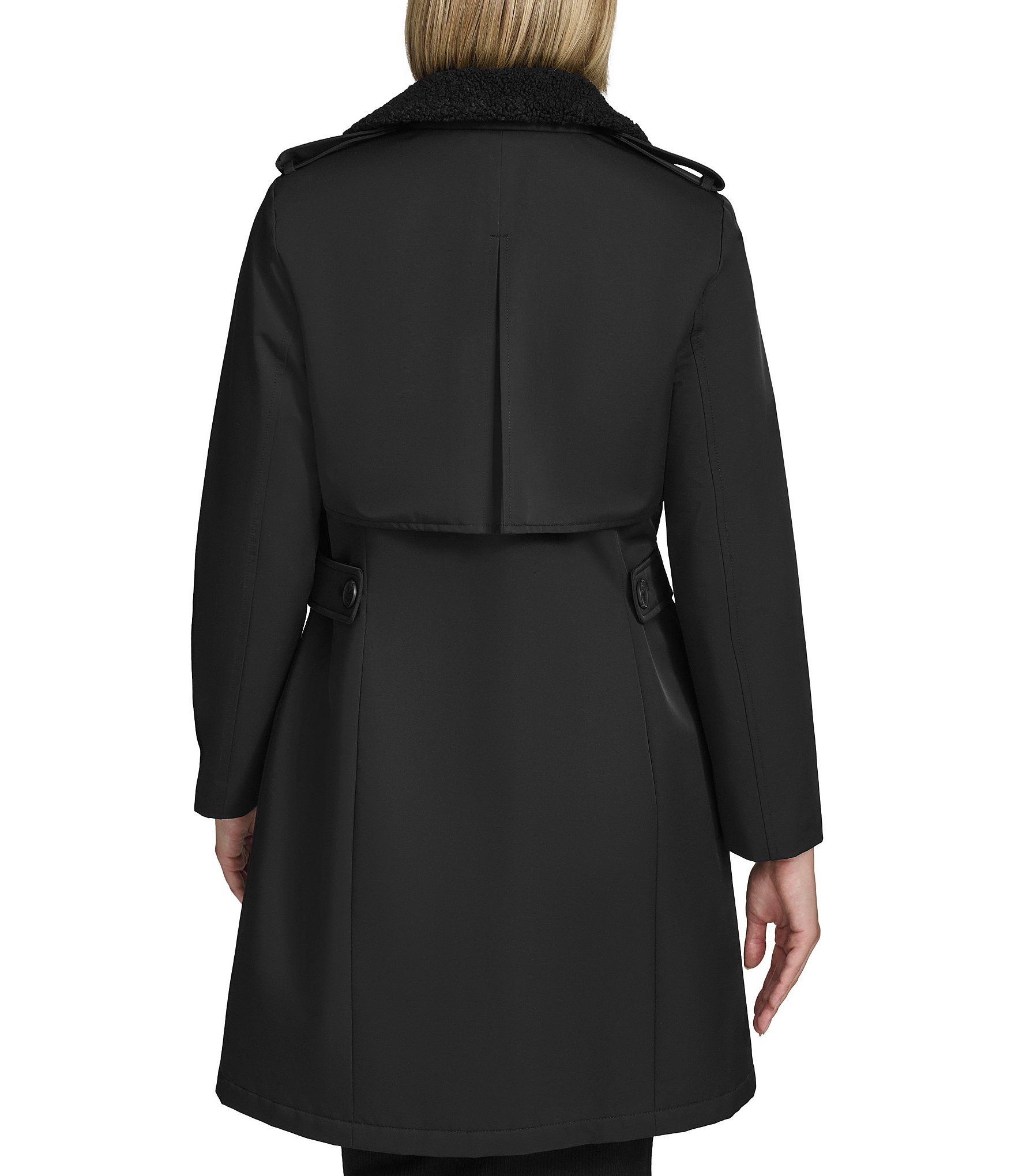 Andrew Marc Sport Teagan Faux Shearling Funnel Collar Water Resistant Trench Coat