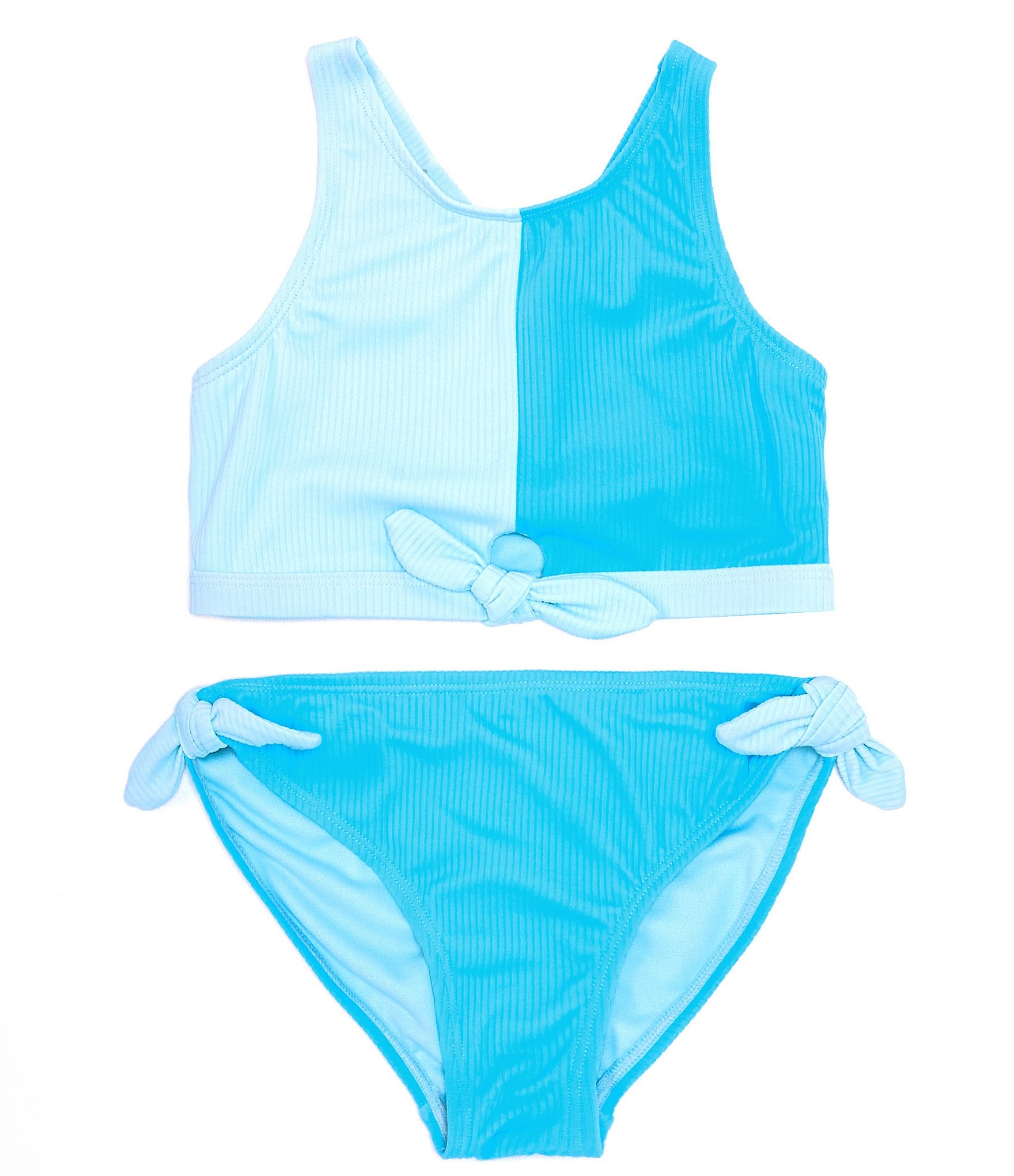Angel Beach Big Girls 7-16 Ocean Colorblock Ribbed 2-Piece Swimwear Set ...