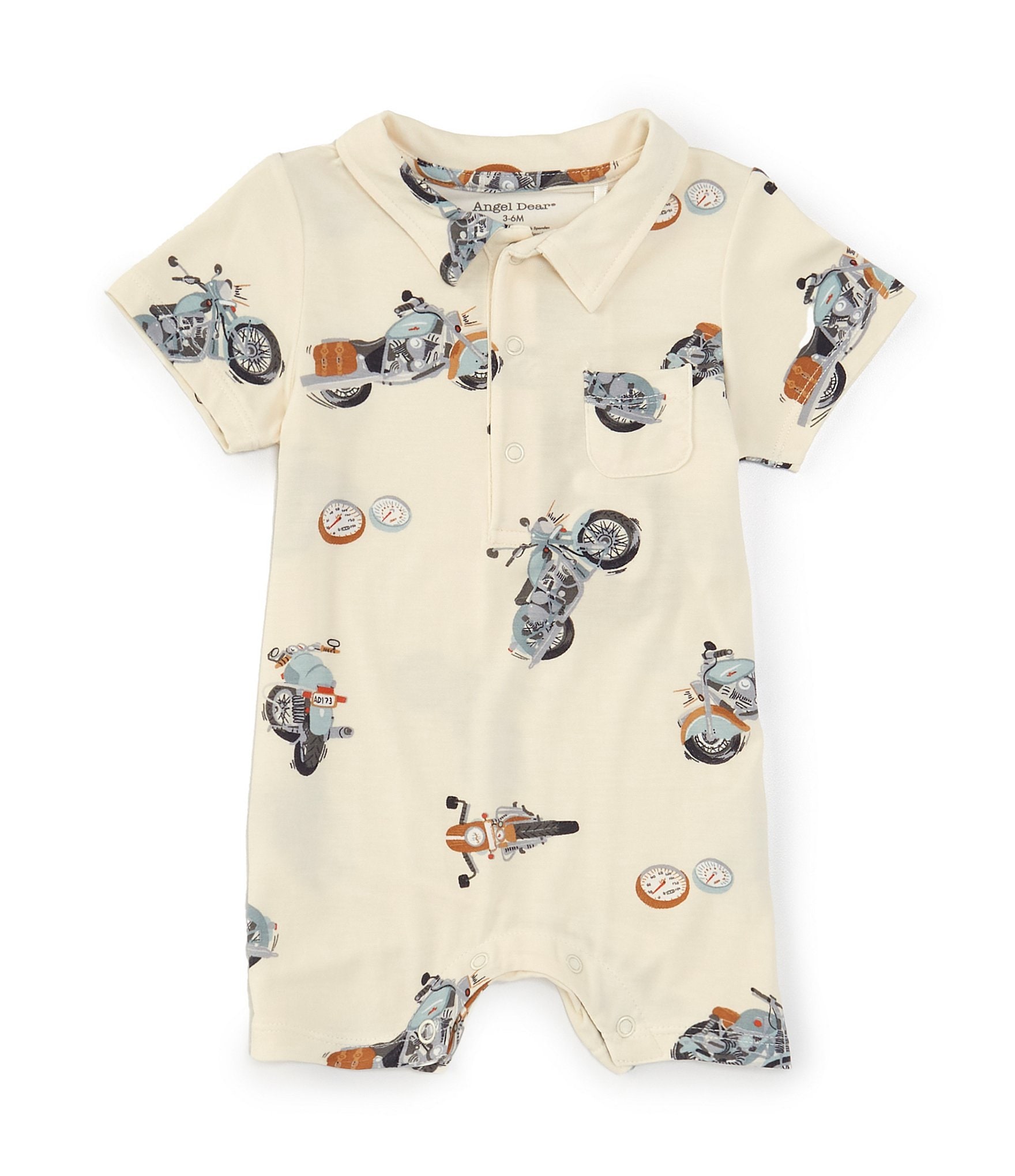 Angel Dear Baby Boys Newborn-24 Months Button Down Collar Short Sleeve Motorcycle Short Romper