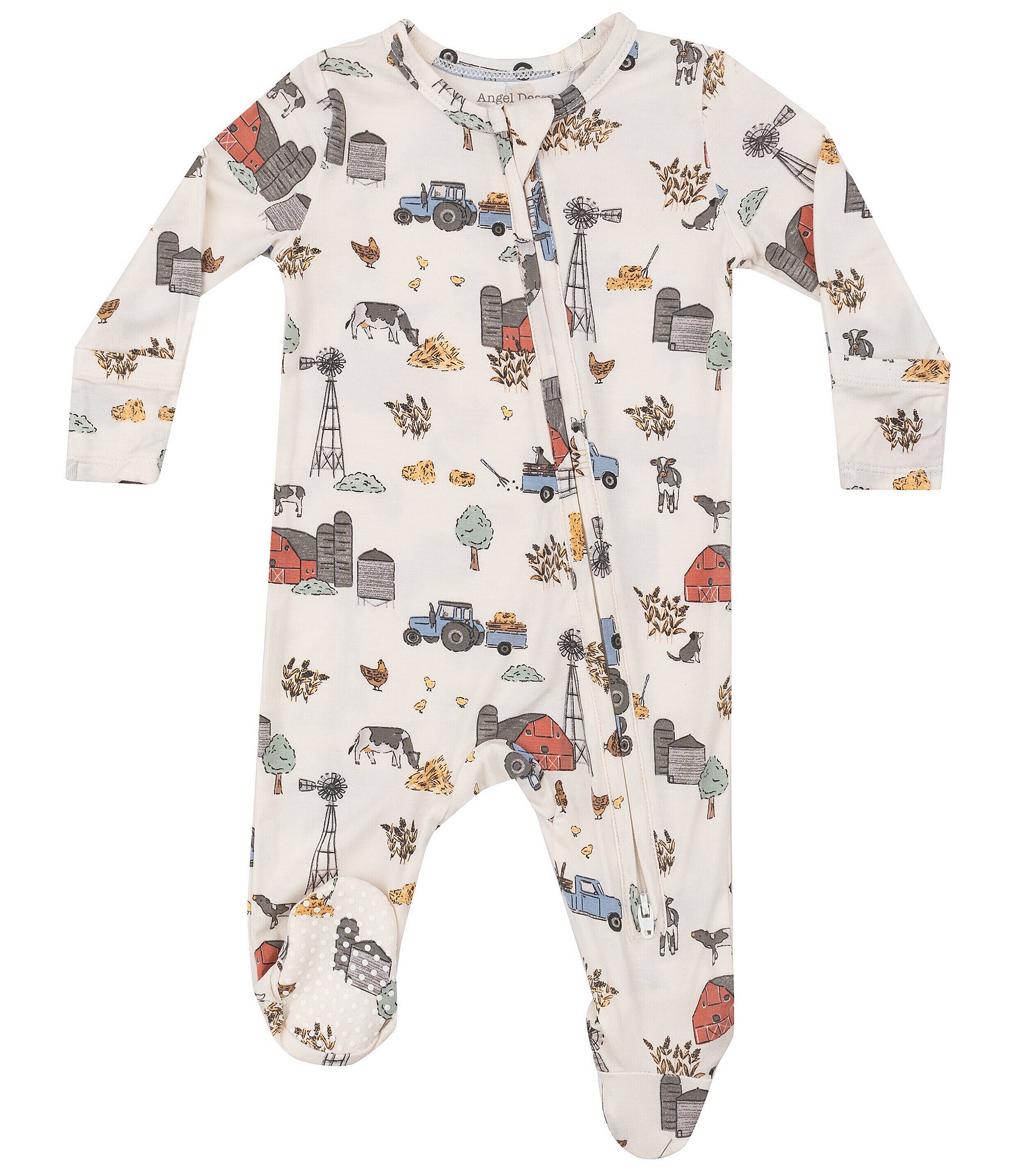 Angel Dear Baby Boys Newborn-9 Months Long Sleeve Farm Printed Zipper Footie Coverall