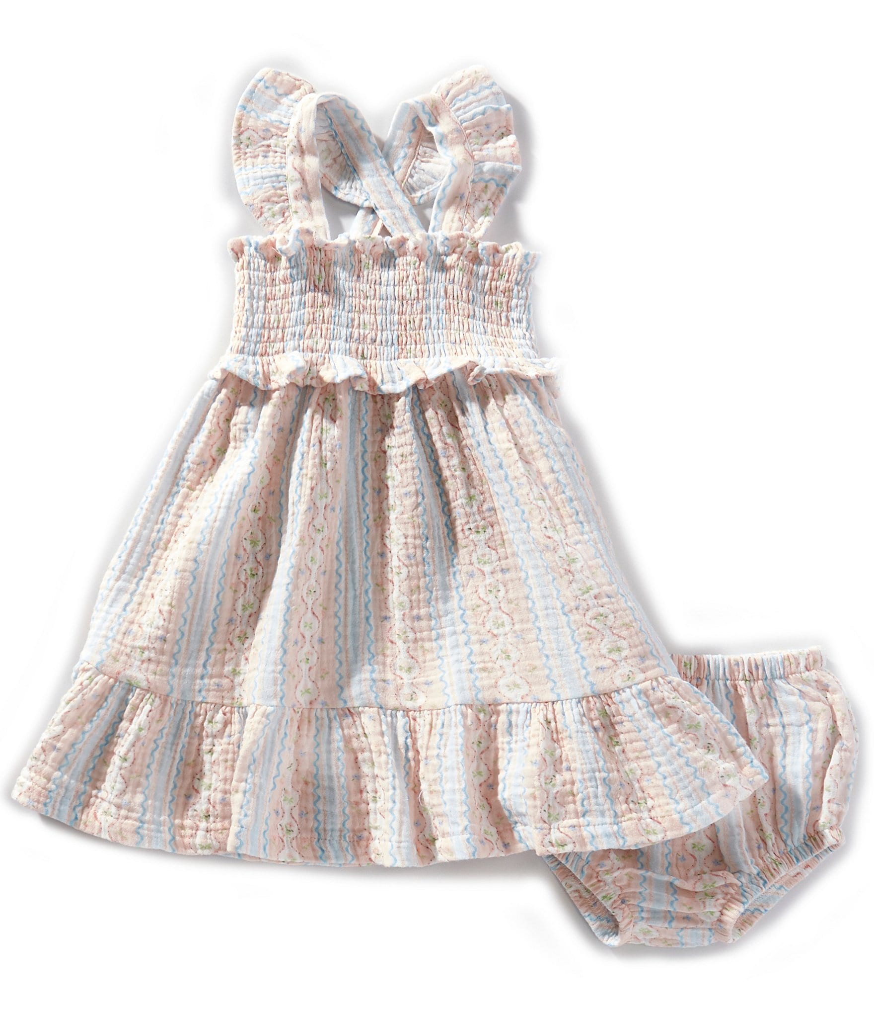 Angel Dear Baby Girls 6-24 Months Ogee Floral Smocked Dress Angel Dear Baby Girls 6-24 Months Ogee Floral Smocked Dress