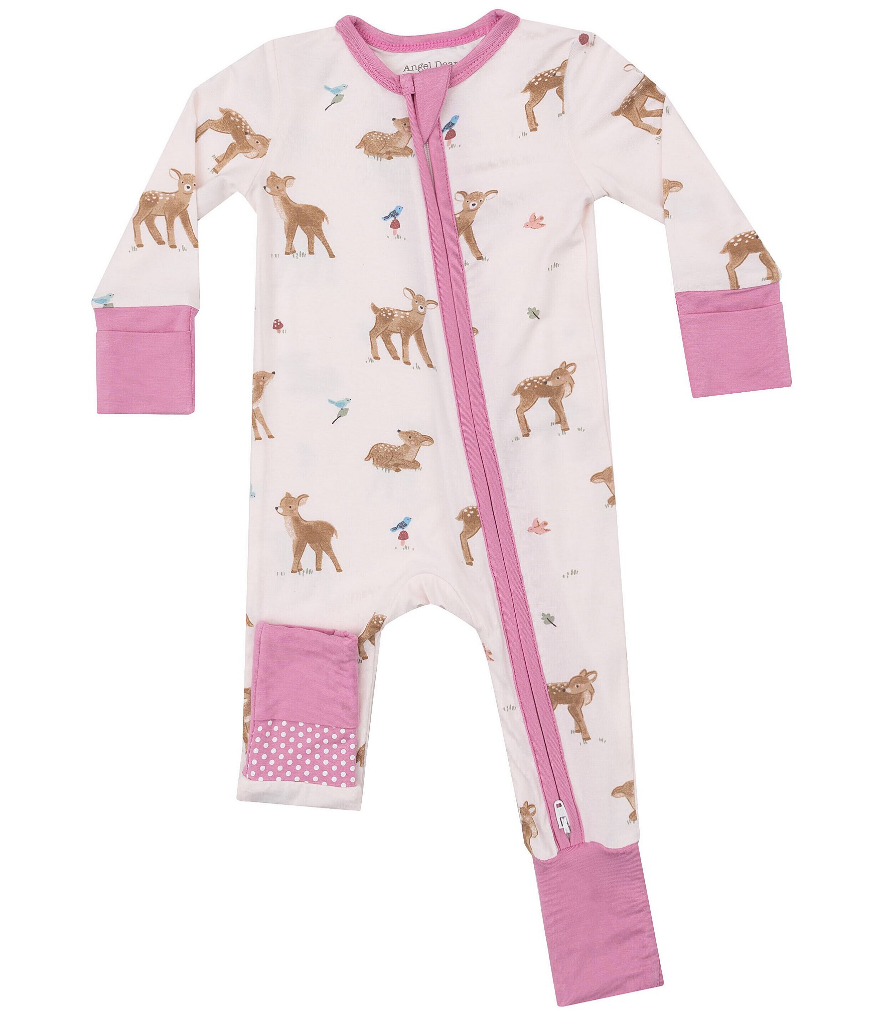 Angel Dear Baby Girls Newborn-9 Months Ruffle 2-Way Zipper Woodland Footie