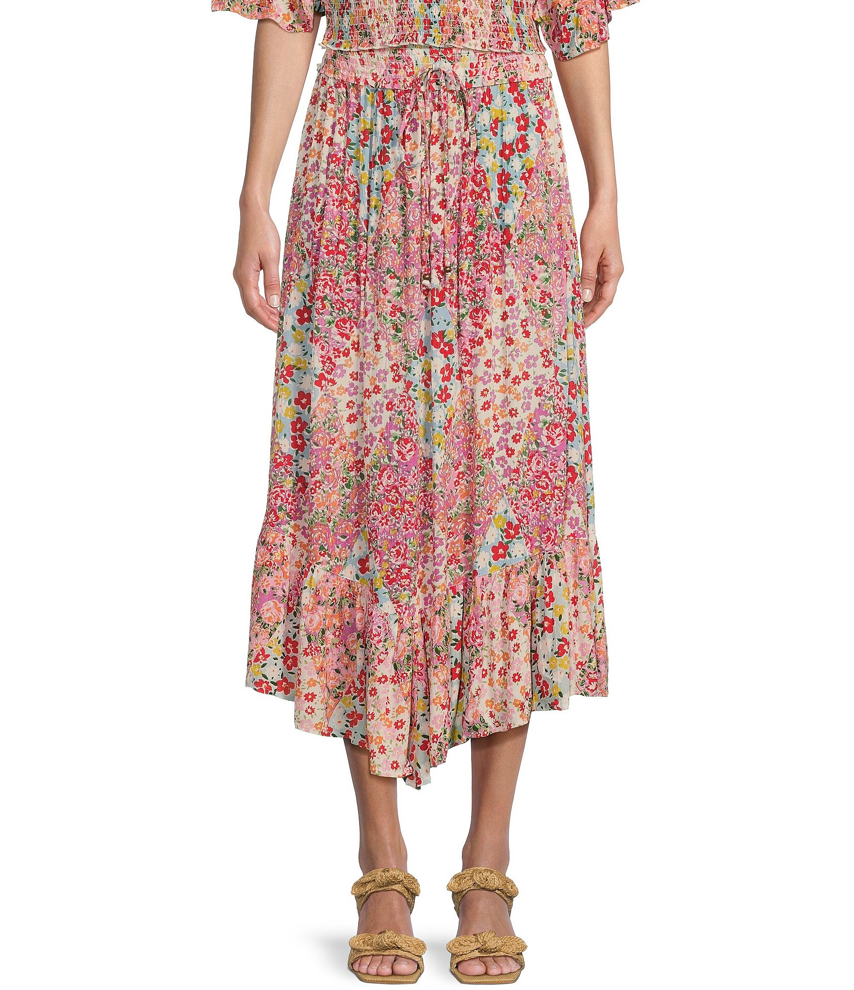 Angie Ditsy Floral Print High Low Ruffle Hem Coordinating Maxi Skirt |  Dillard's
