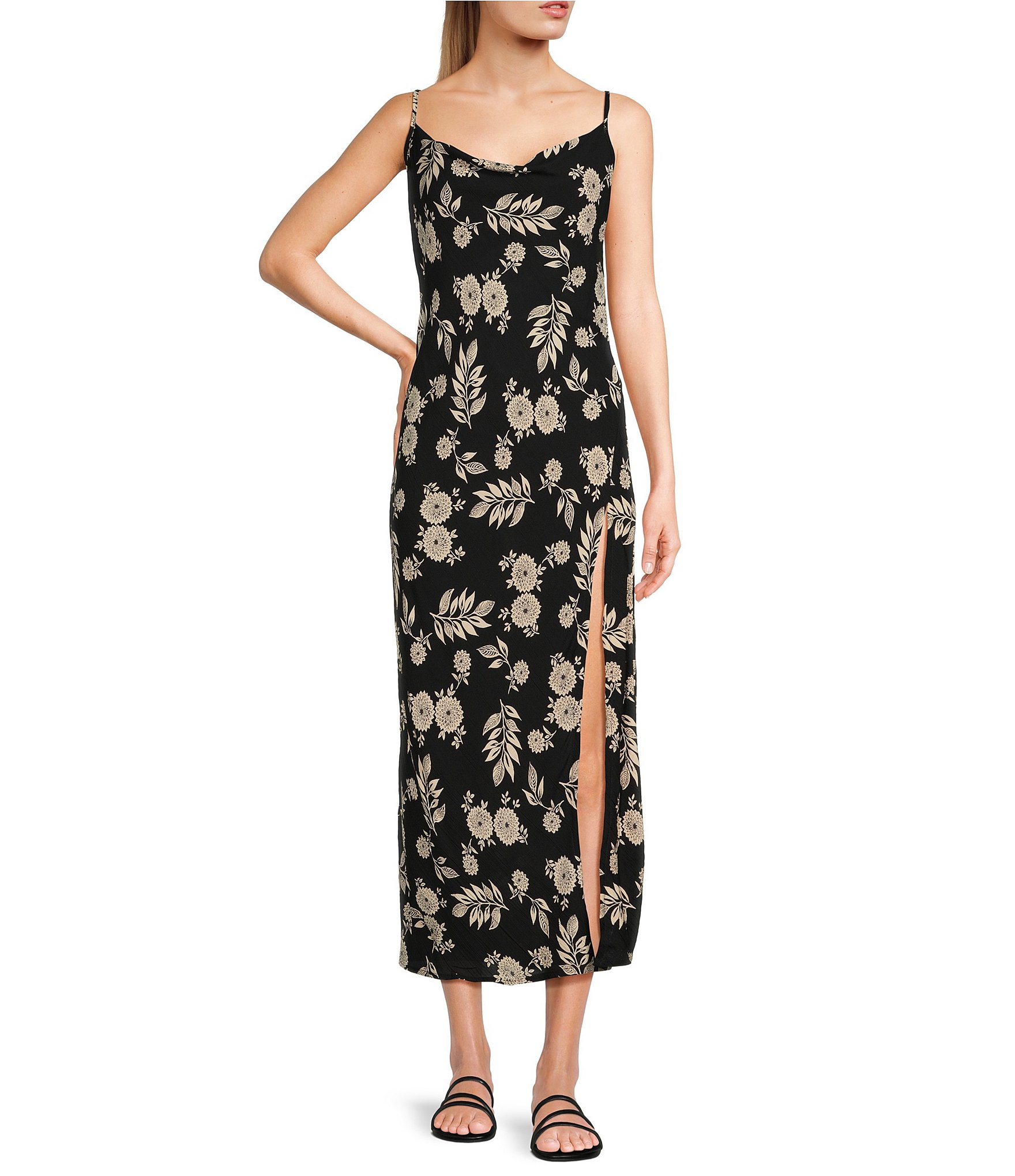 Angie Floral Print Side Slit Tie Back Midi Slip Dress | Dillard's