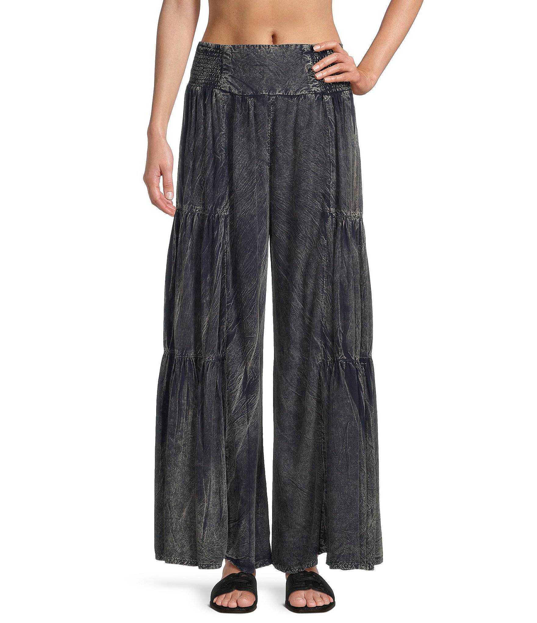 Angie Smocked Waist Tiered Wide Leg Pants