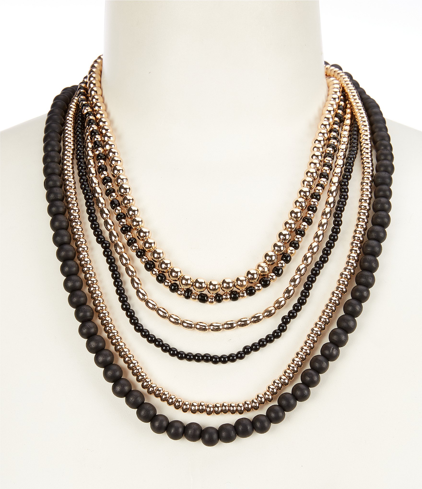 Anna & Ava Black and Gold Beaded Multi Layer Statement Necklace | Dillard's