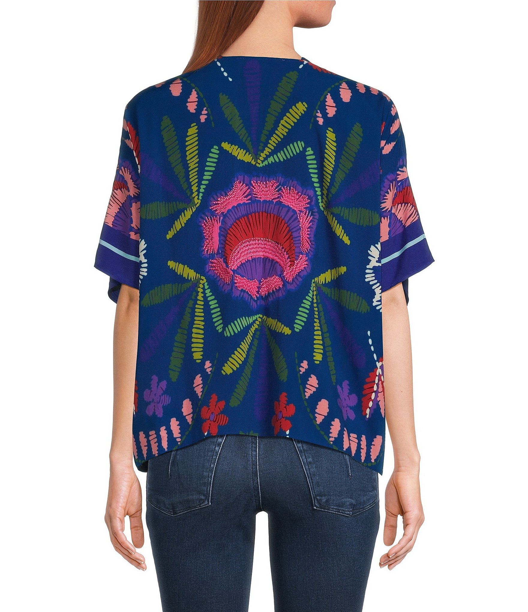 Anna & Ava Blue Floral Embroidered Kimono
