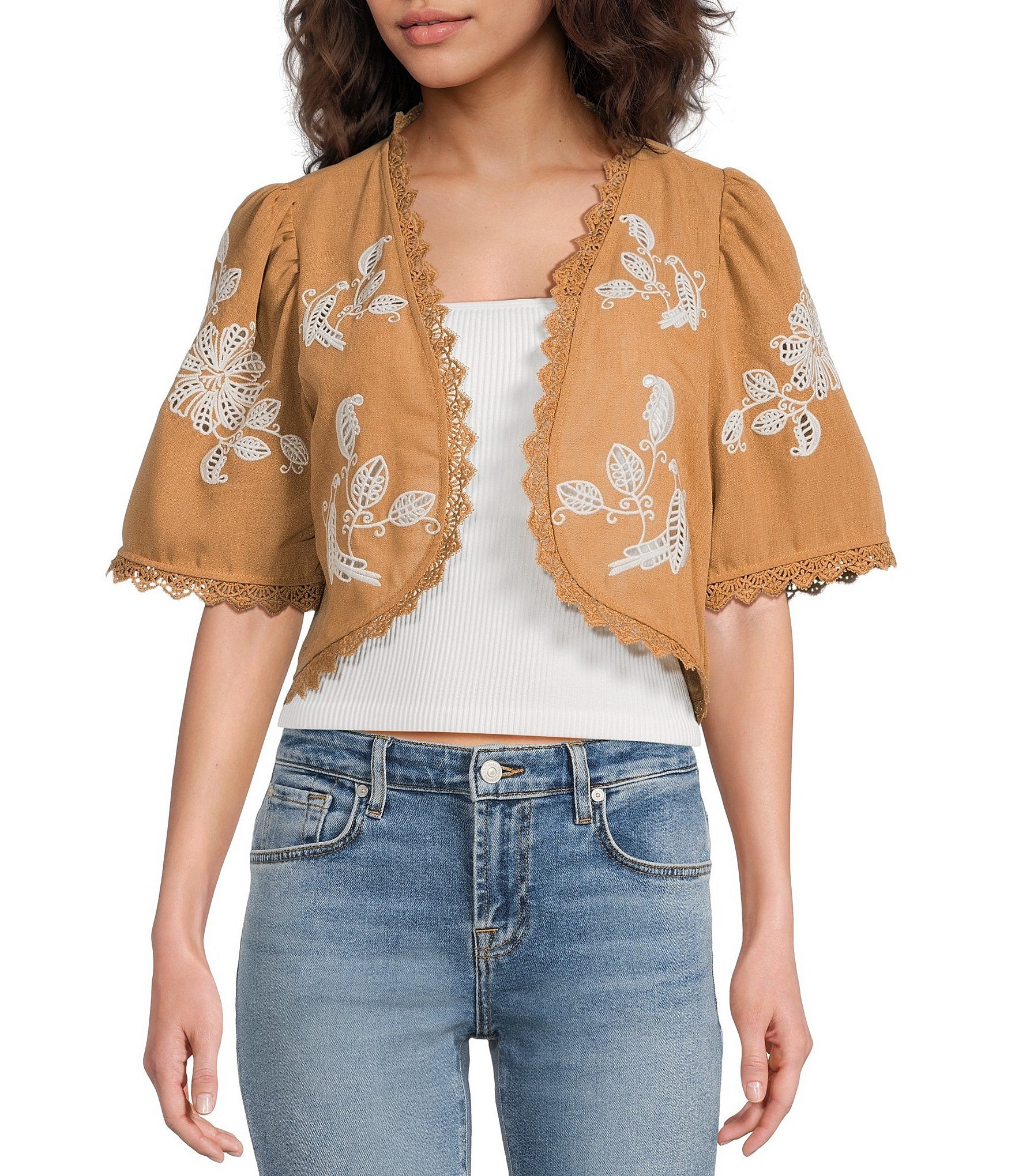 Anna & Ava Brown Embroidered Topper