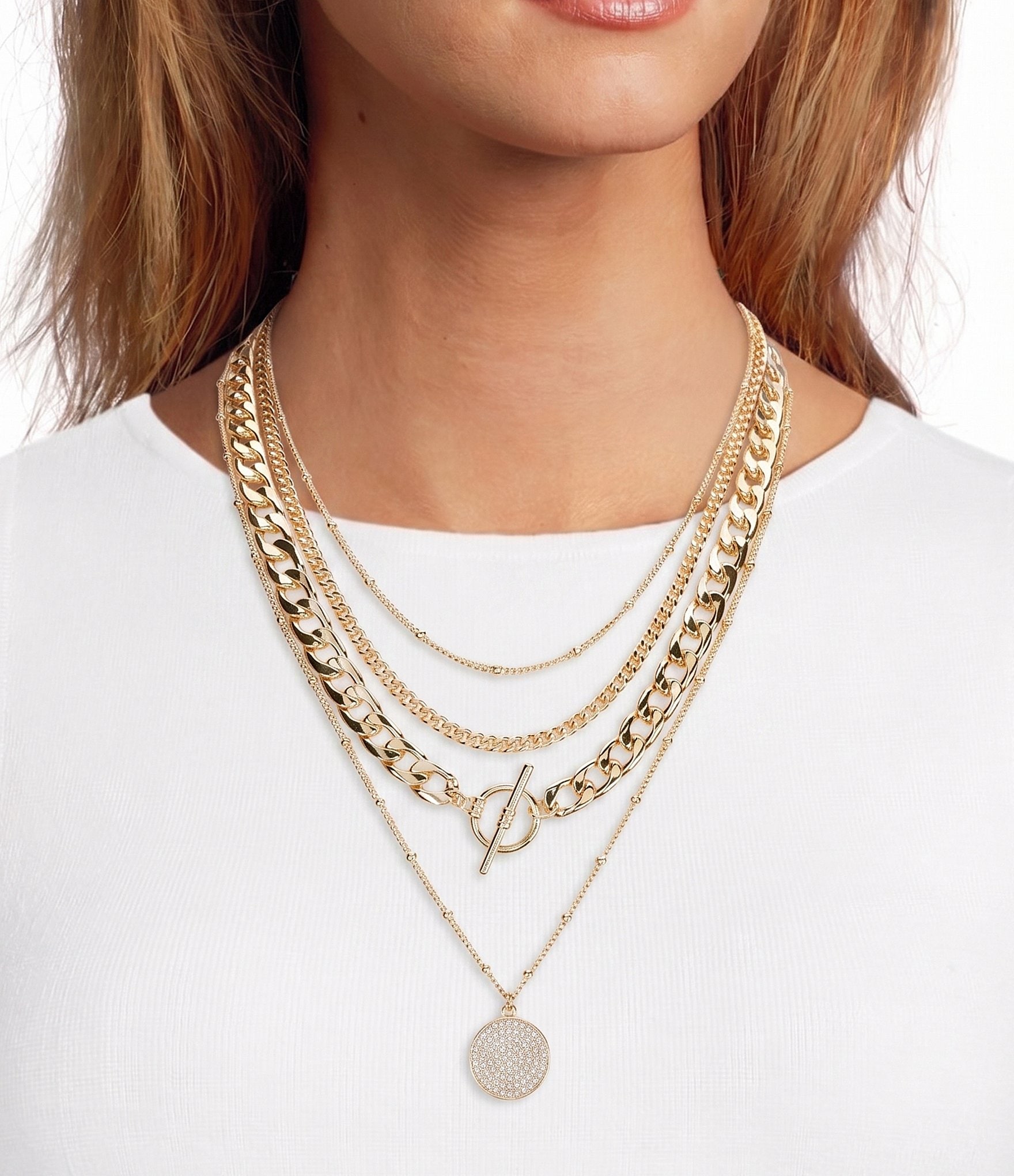 Anna & Ava Charm and Toggle Short Chain Multi-Strand Necklace