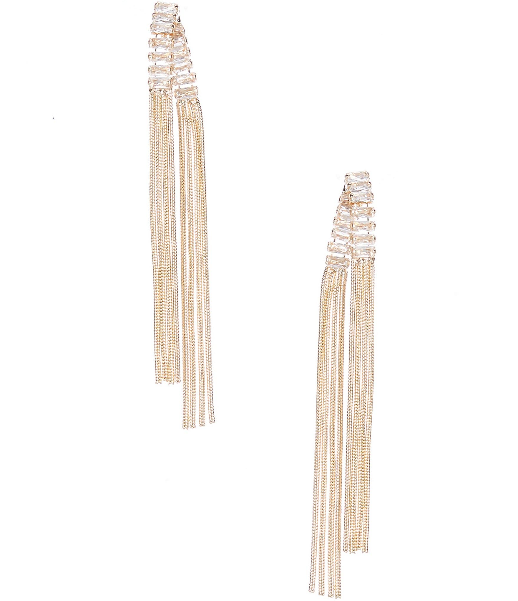 Anna & Ava Cubic Zirconia Stones with Chain Fringe Statement Drop Earrings