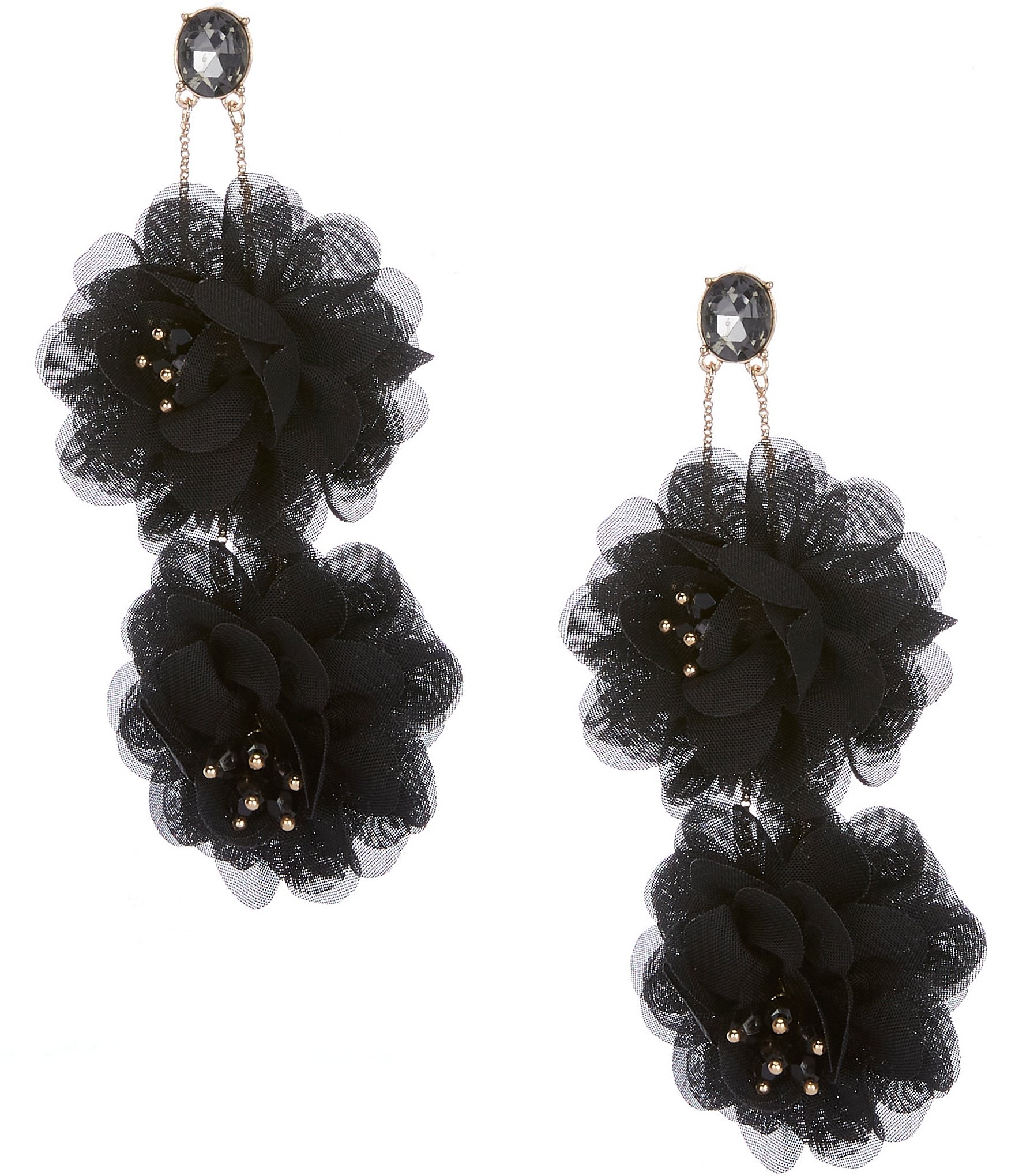 Natasha Accessories Flower Power Black Rhinestone Statement Necklace