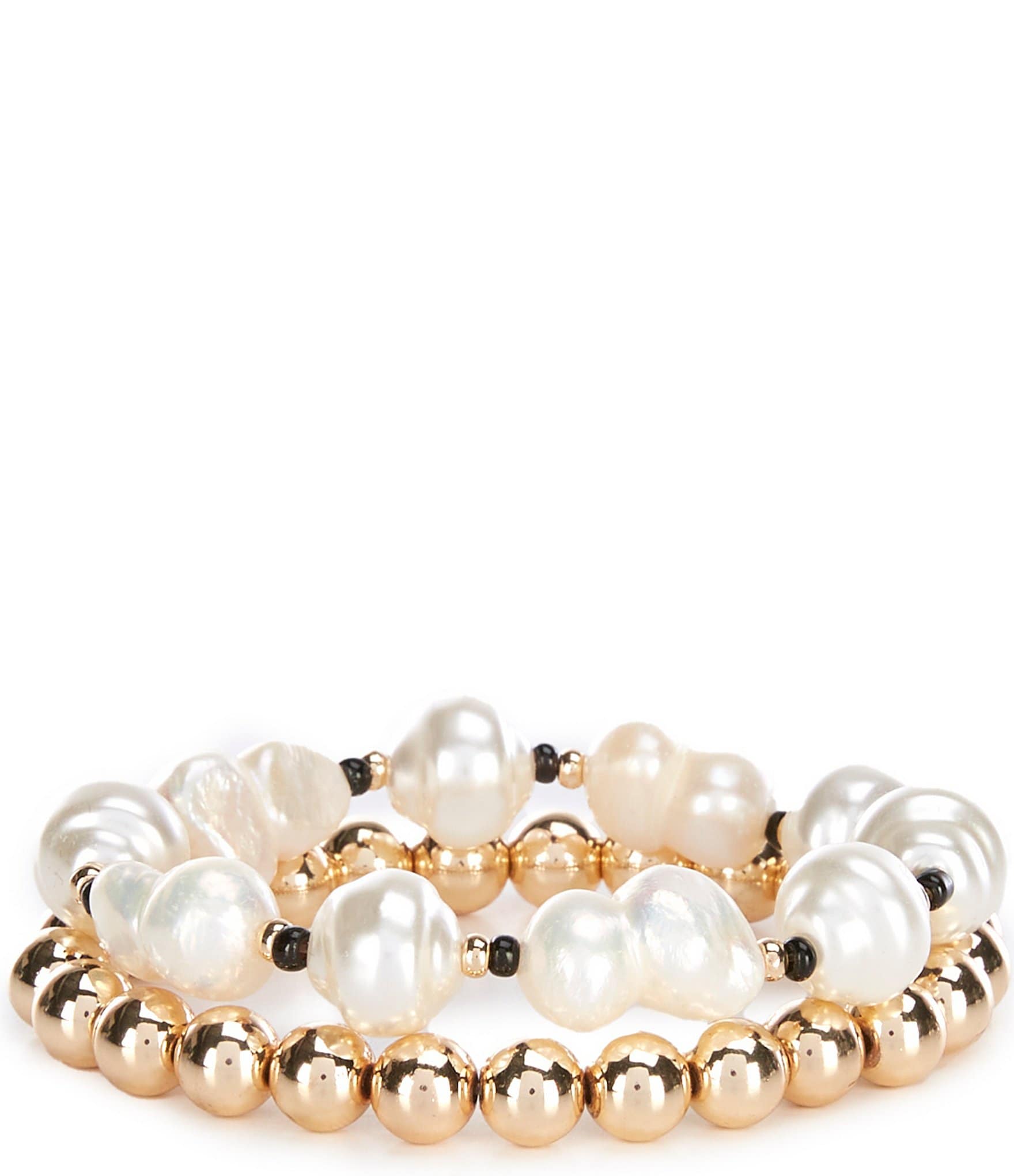 Anna & Ava Freshwater Pearl and Gold Ball Stretch Bracelet Set