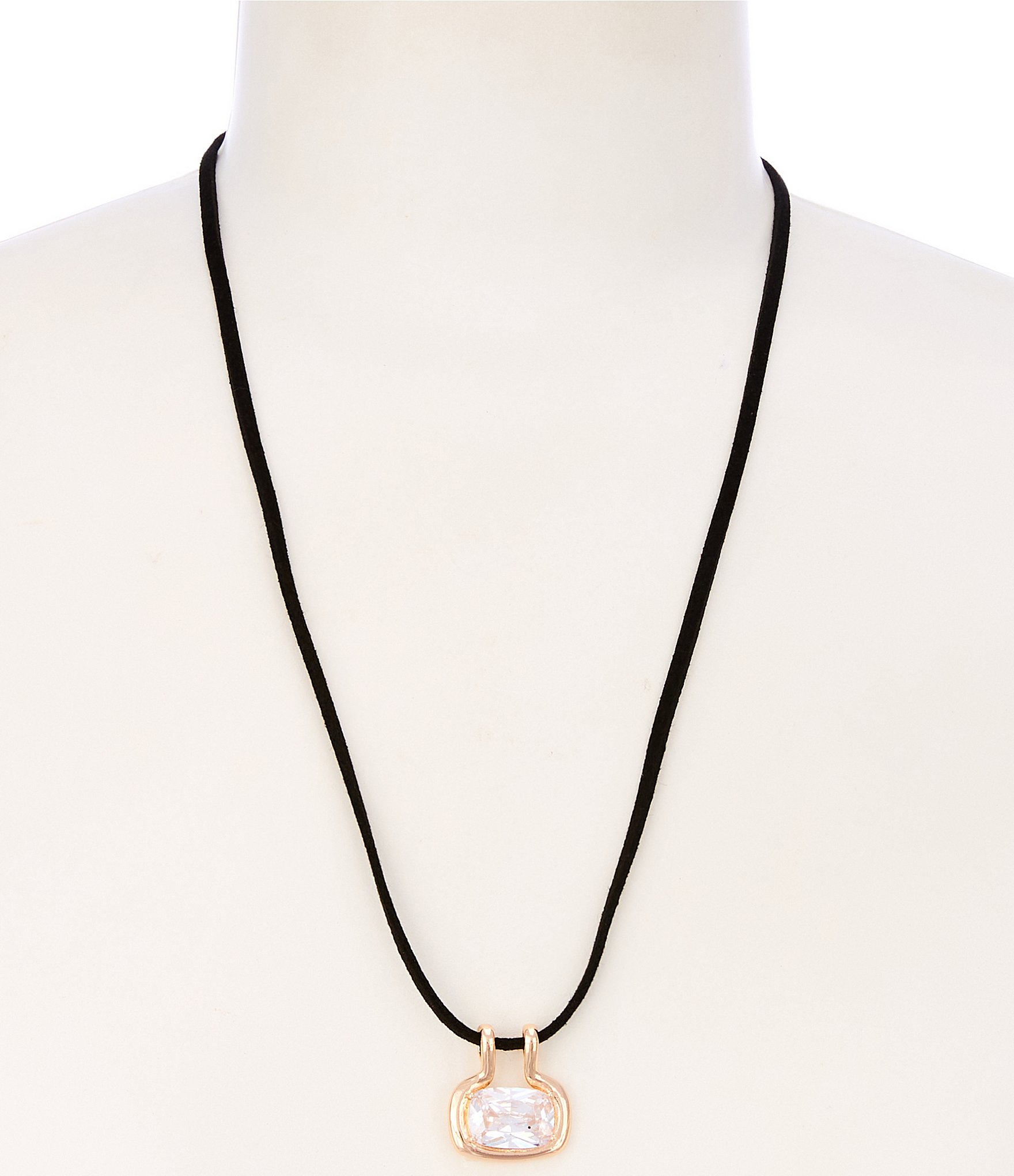 Anna & Ava Horizontal CZ Stone Cord Long Pendant Necklace