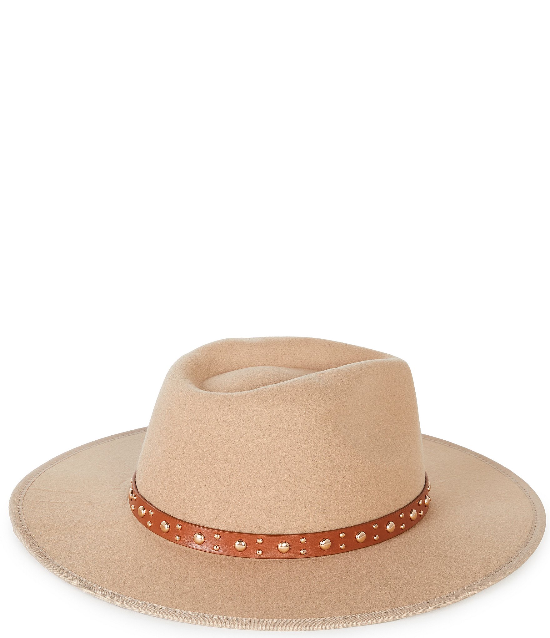 Anna & Ava Leather Stud Band Felt Fedora Hat