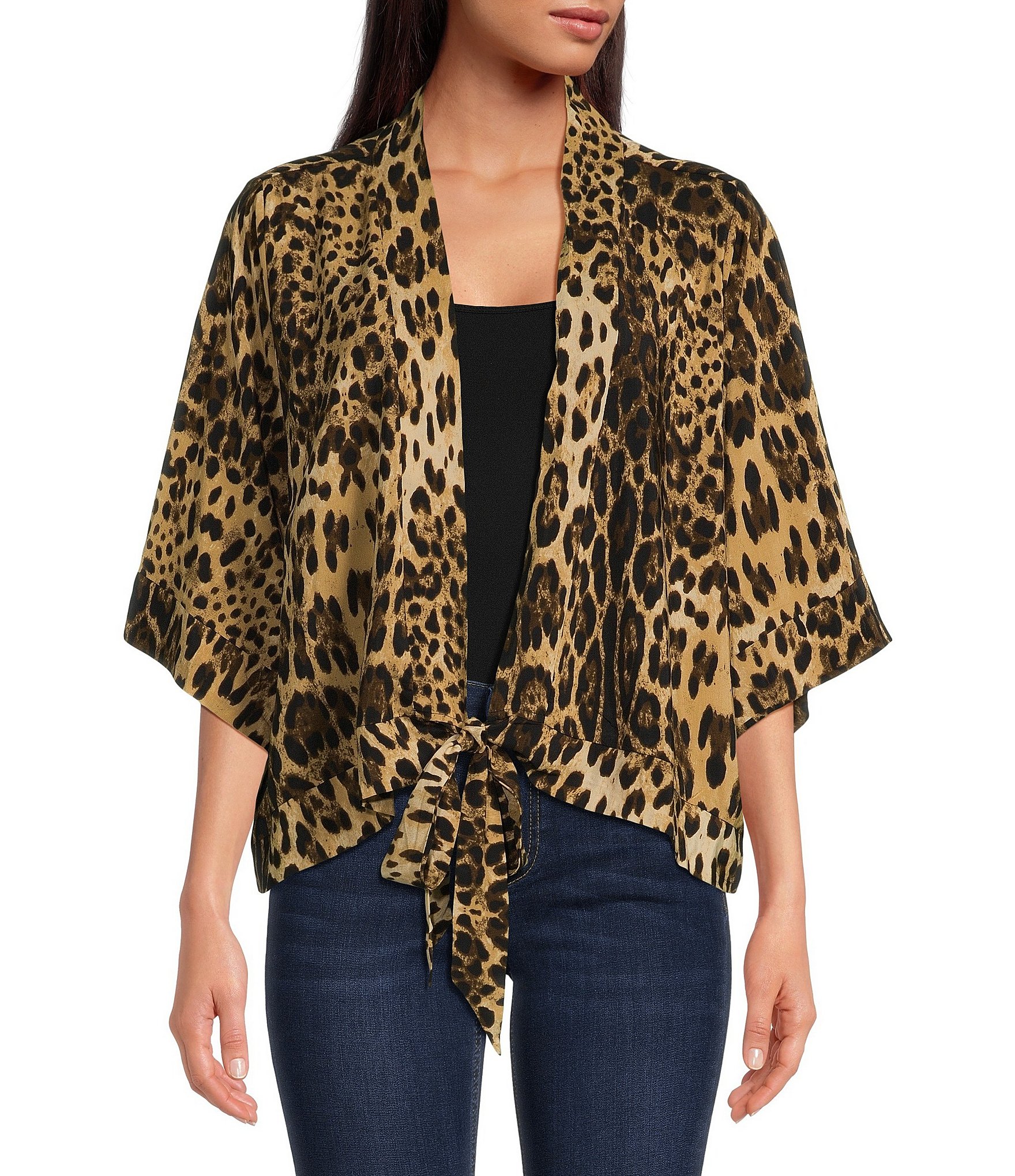 Anna & Ava Leopard Tie Front Kimono