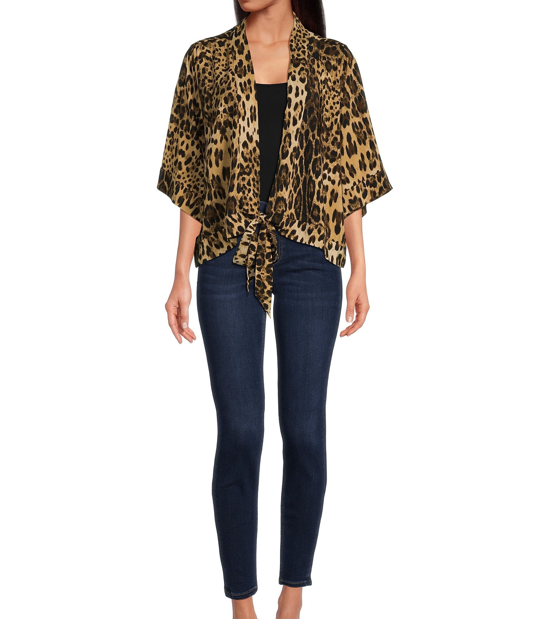 Anna & Ava Leopard Tie Front Kimono