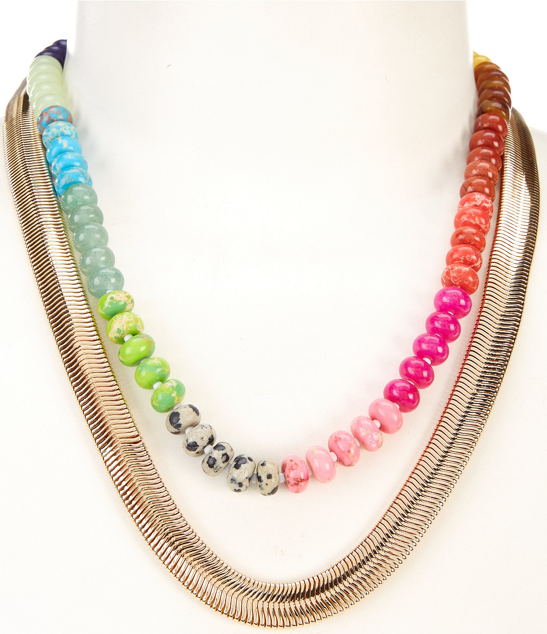 Anna & Ava Multi Colored Stone and Snake Chain Collar Necklace Set ...