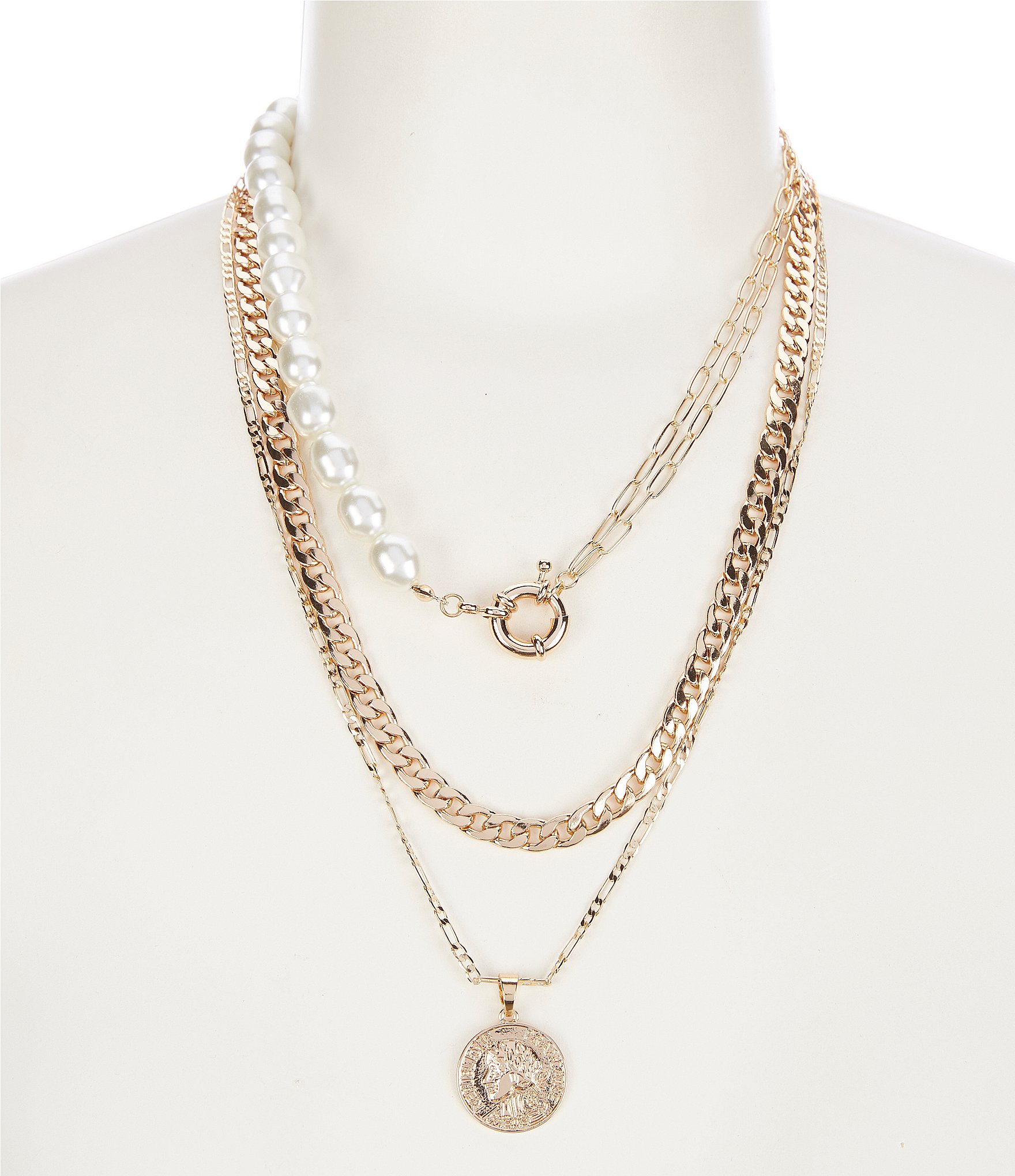 Anna & Ava Multi Layer Pearl and Chain Long Multi-Strand Necklace ...