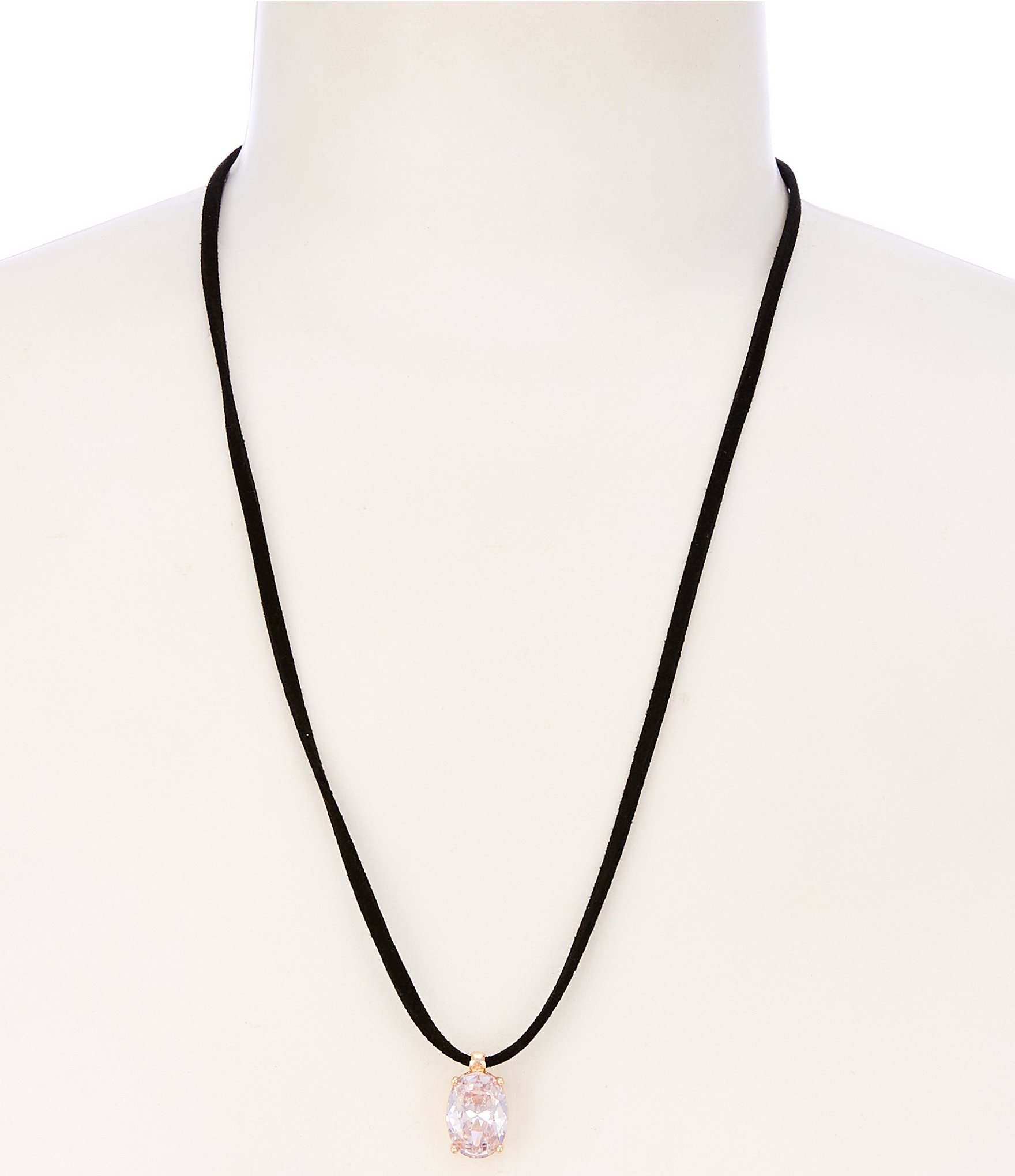 Anna & Ava Oval CZ Drop Cord Long Pendant Necklace