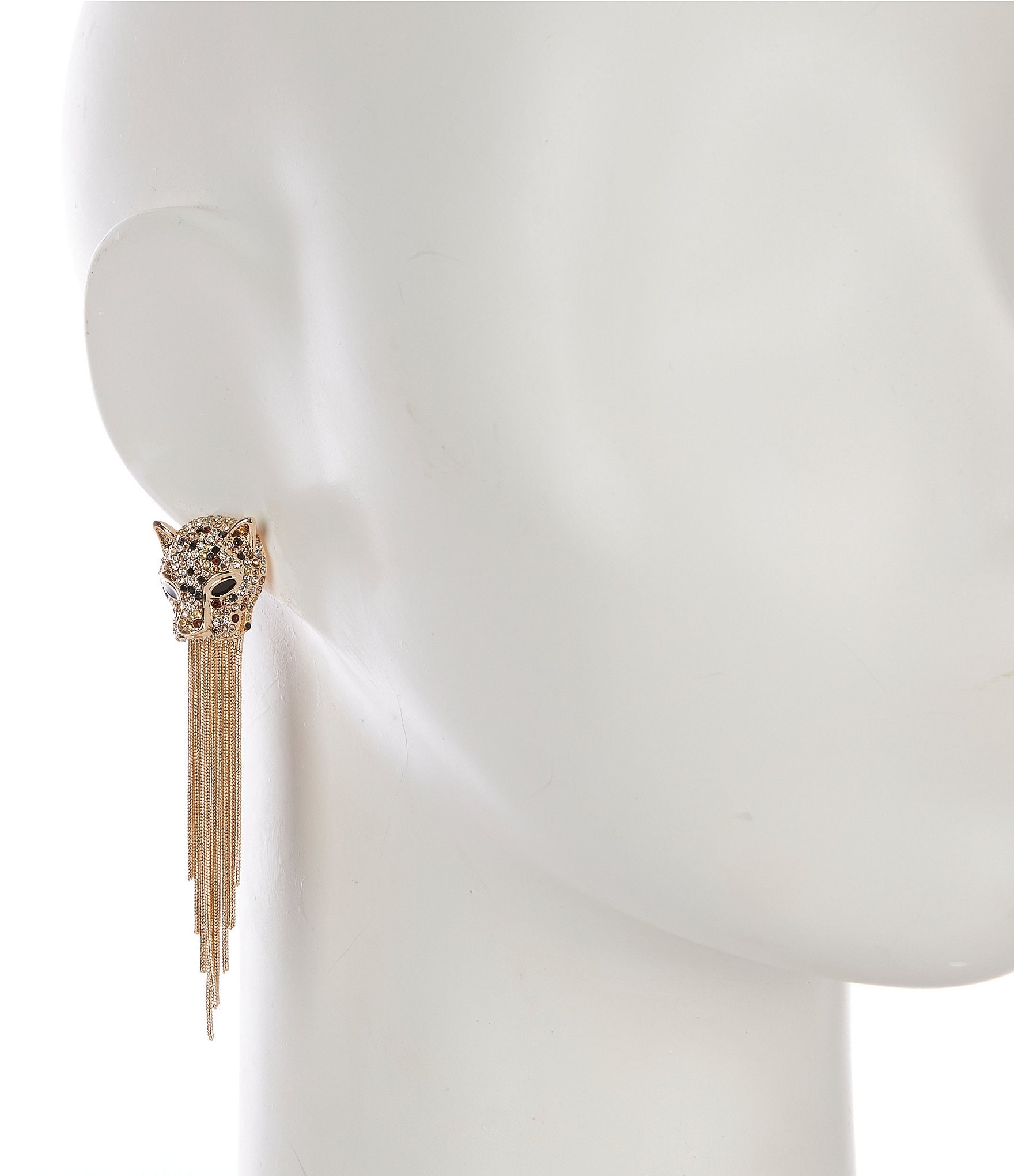 Anna & Ava Pave Rhinestone Tiger Drop Earrings with Tassels