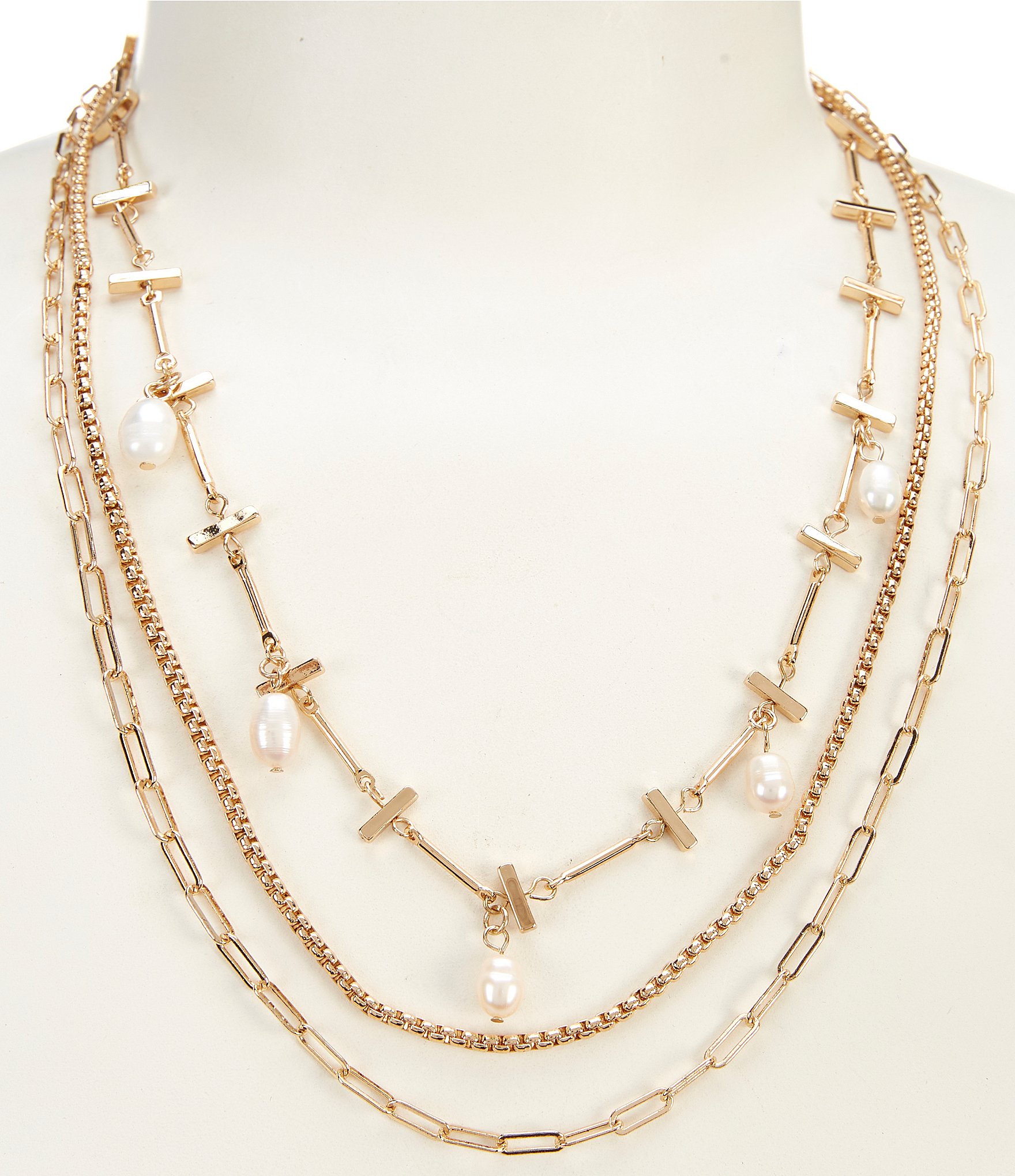 Anna & Ava Pearl and Stick Long Multi-Strand Necklace