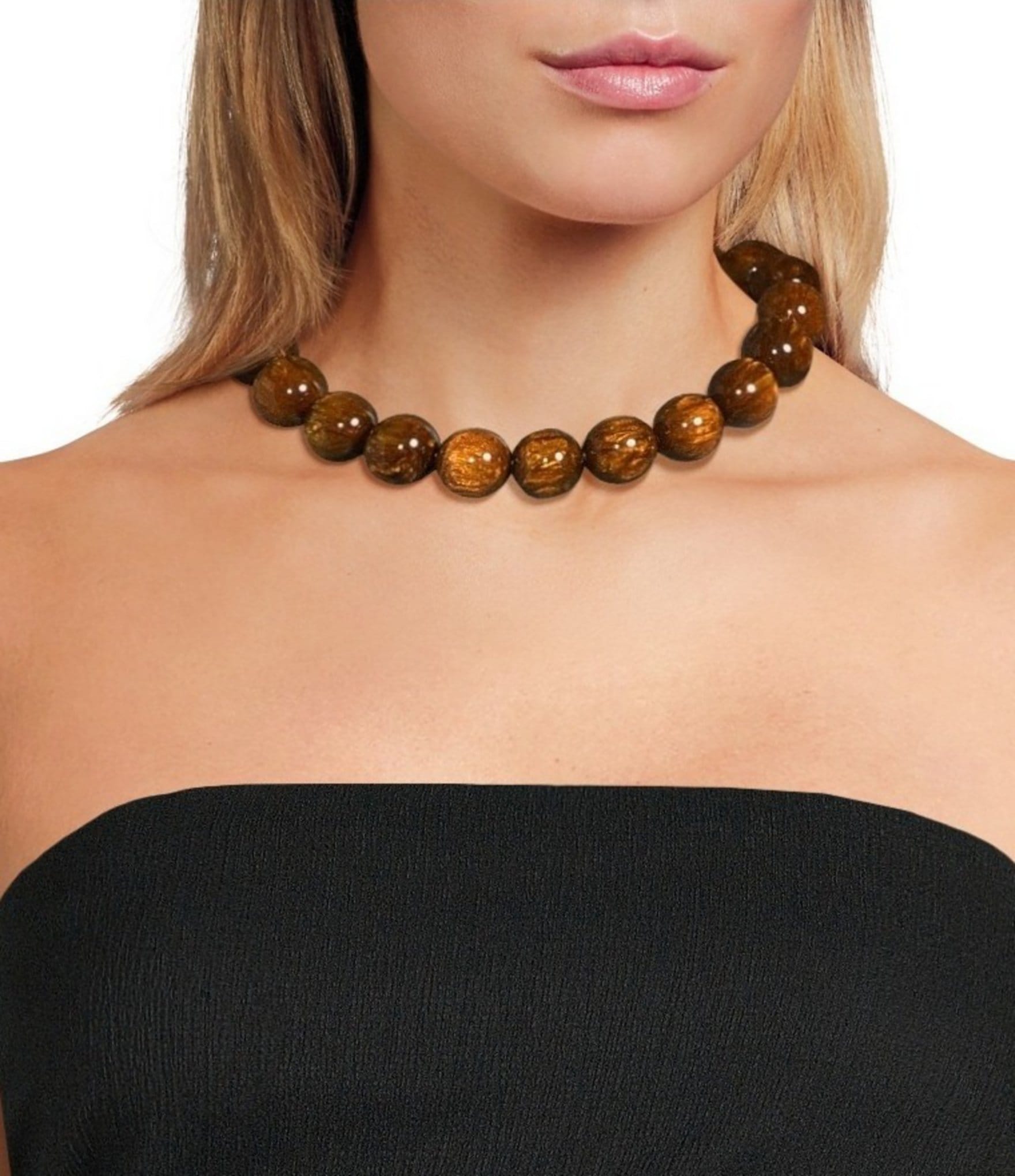 Anna & Ava Tiger's Eye Beaded Statement Collar Necklace