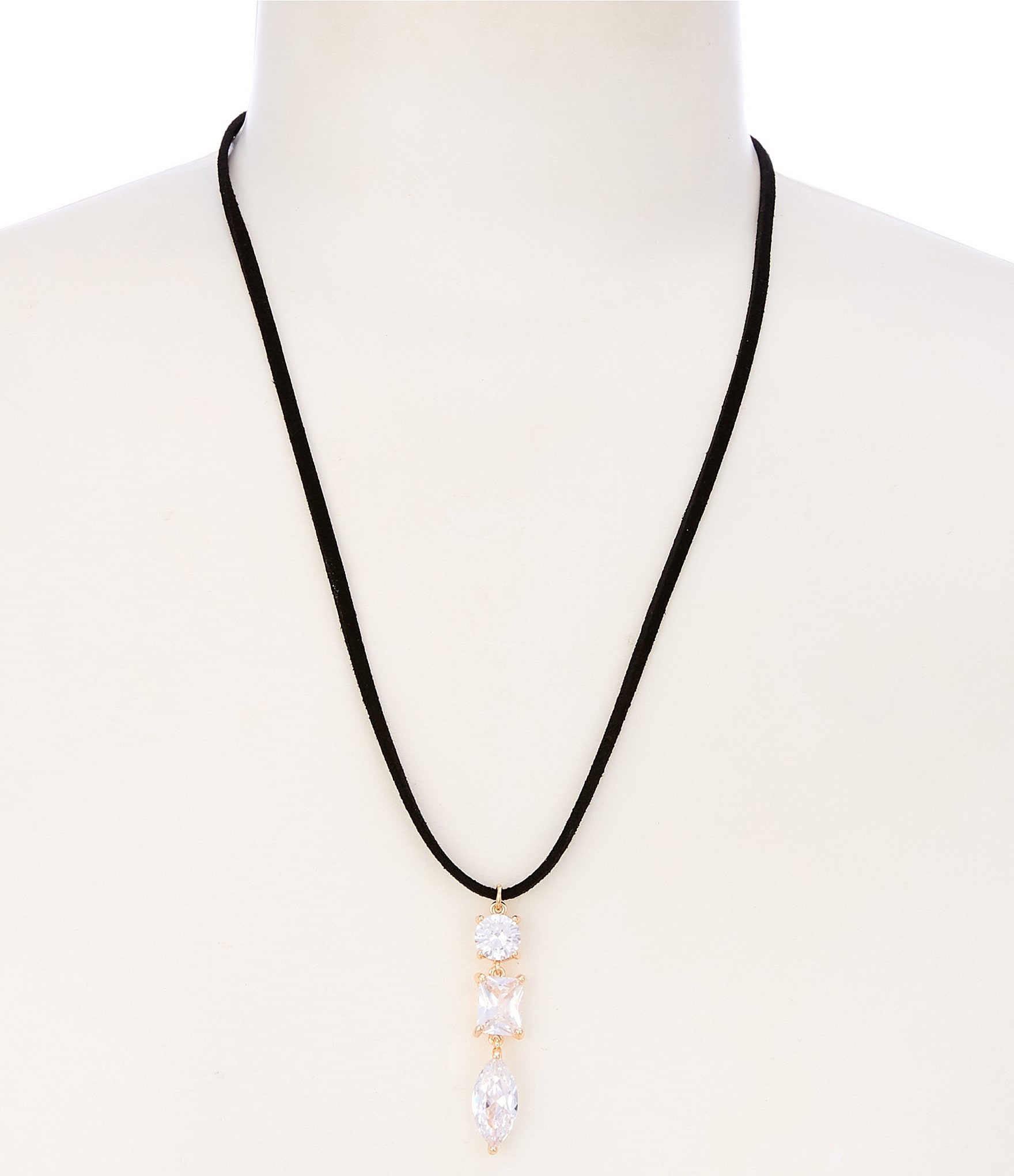 Anna & Ava Triple Drop CZ Cord Long Pendant Necklace