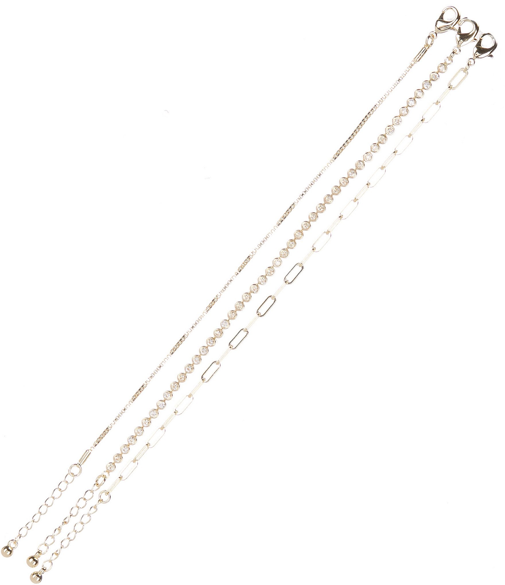 Anna & Ava Waterproof Delicate Cubic Zirconia Stone and Chain Line Bracelet Set