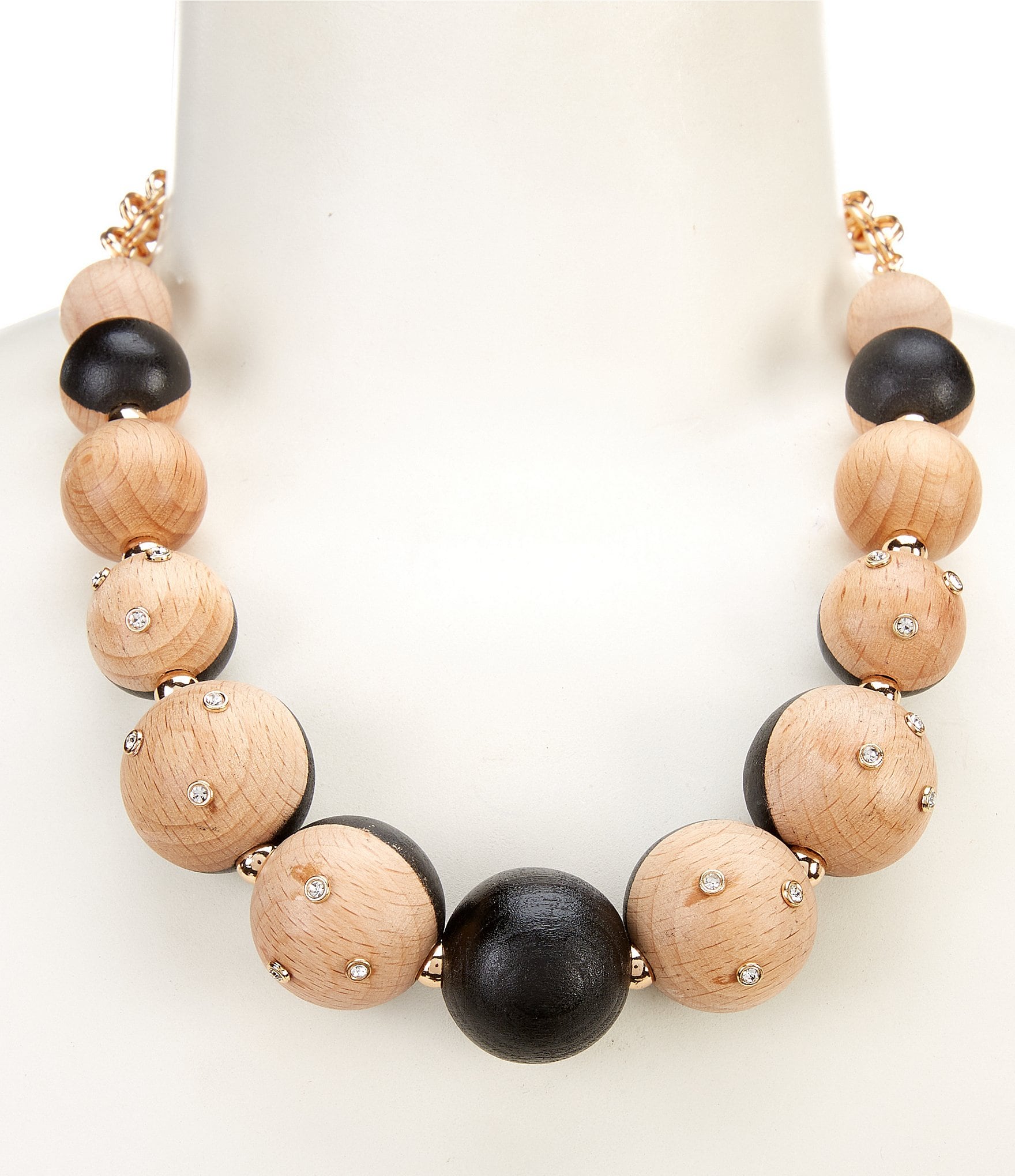 Anna & Ava Wood Coated and Rhinestone Embellished Statement Necklace