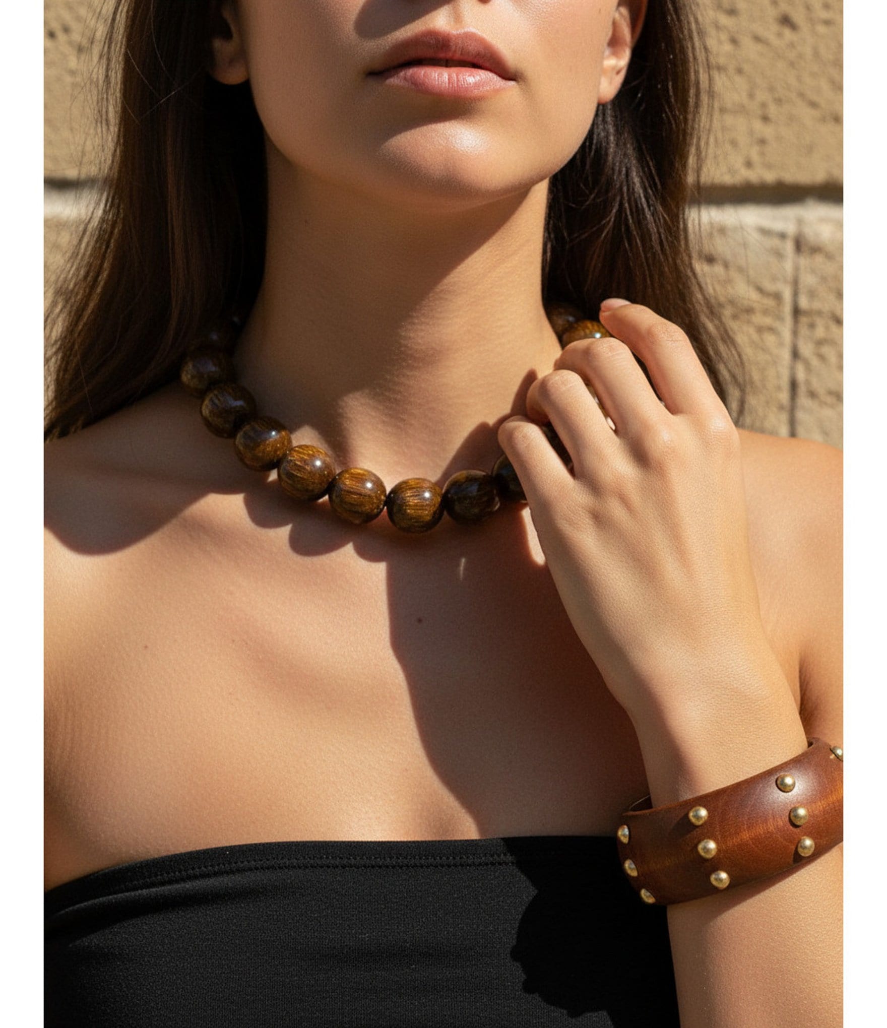 Anna & Ava Wood Gold Studded Bangle Bracelet