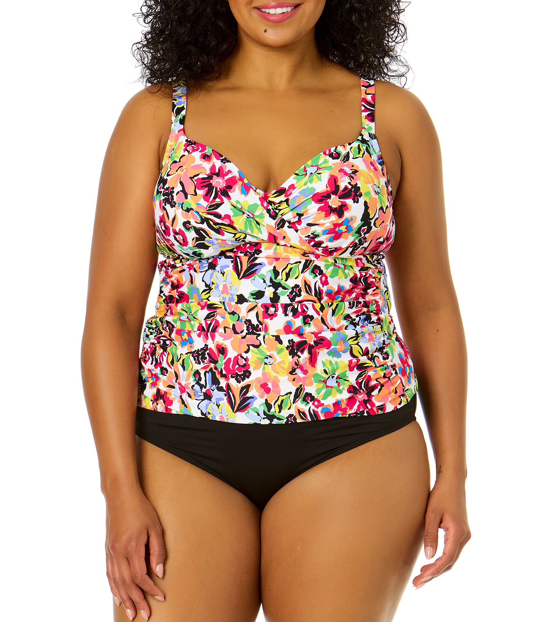 Anne Cole Plus Size Sun Blossom Multi Floral Surplice V Neck Underwire