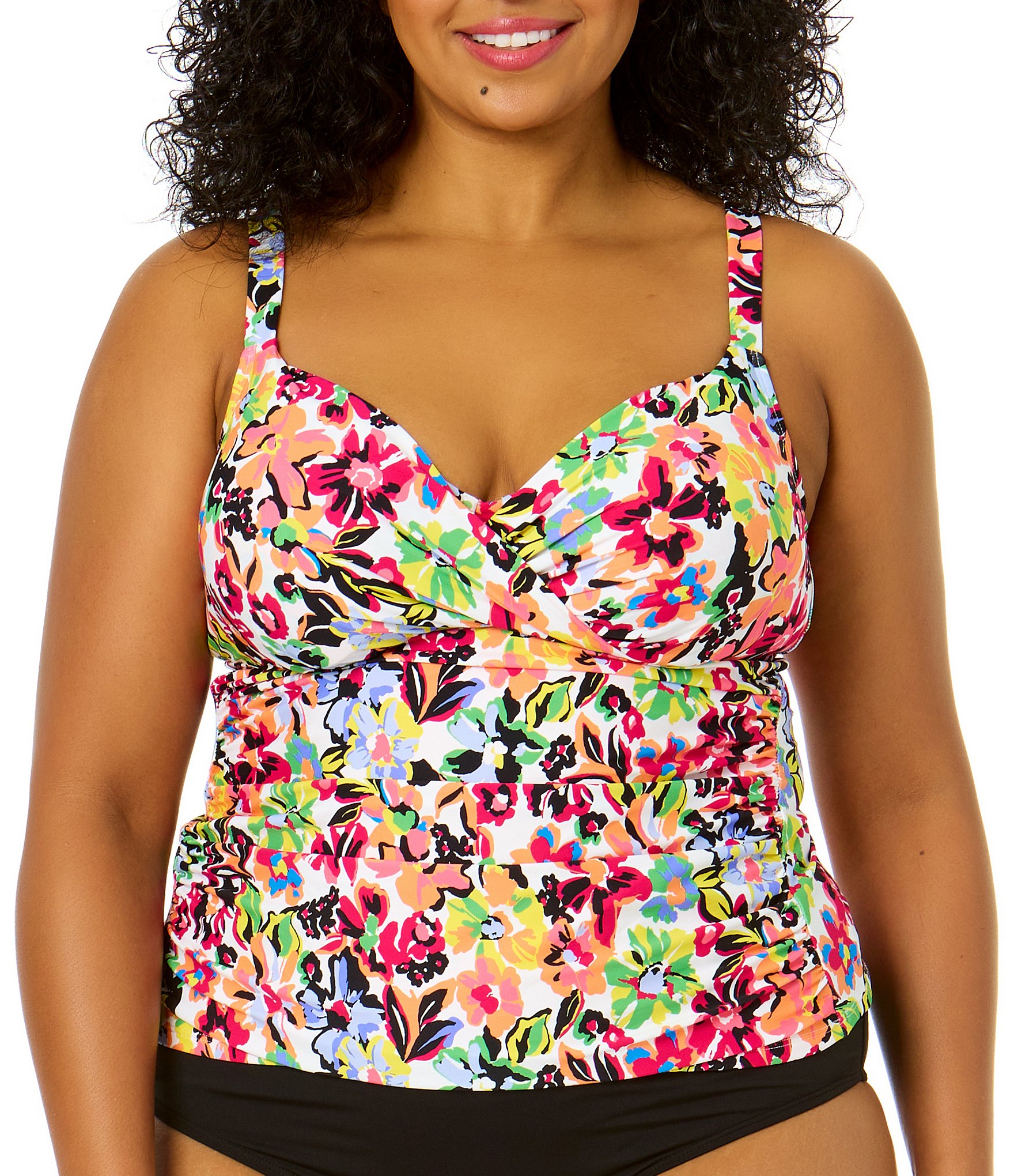 Anne Cole Plus Size Sun Blossom Multi Floral Surplice V Neck Underwire