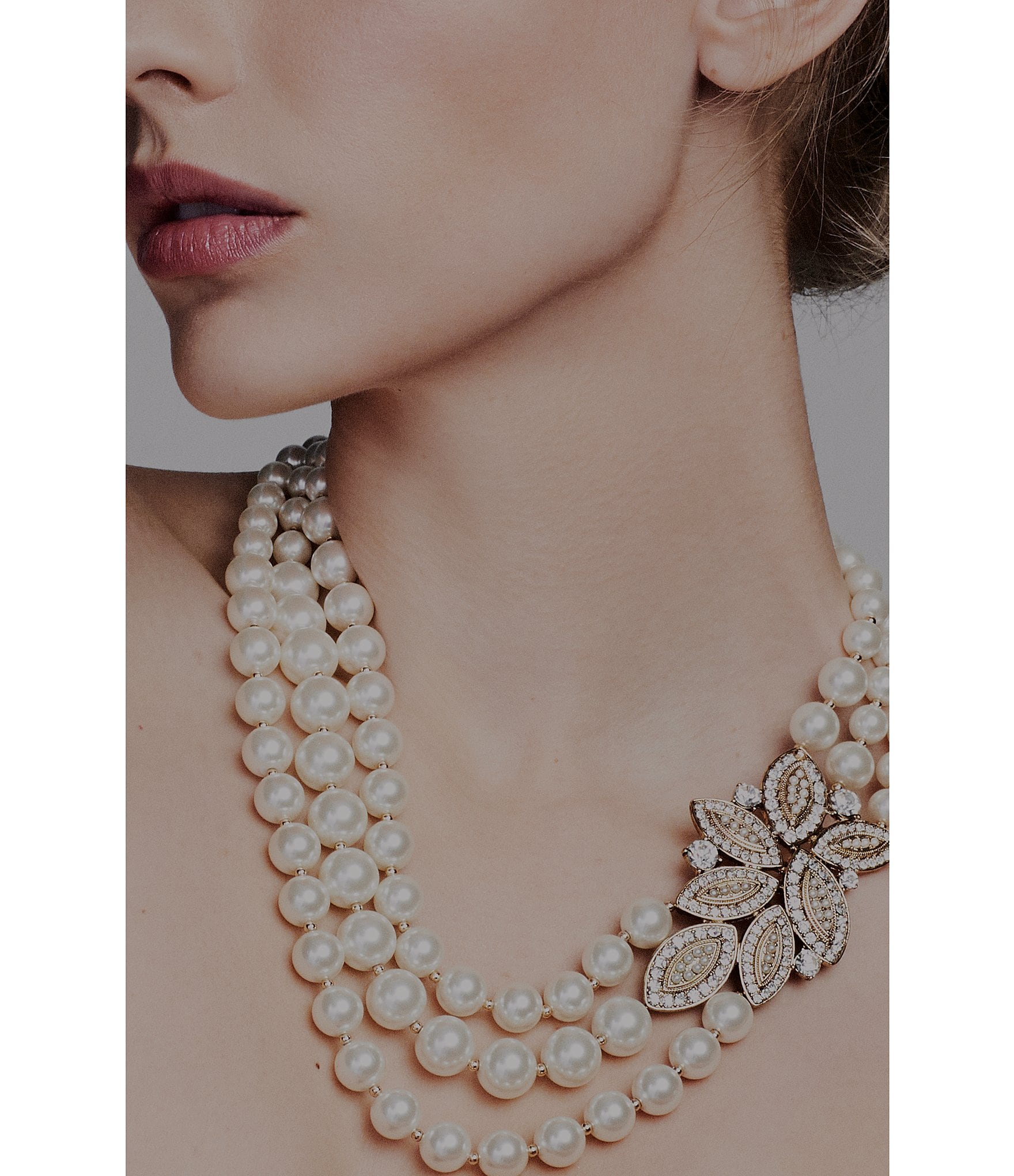 Anne Klein Blanc Crystal and Pearl Statement Necklace