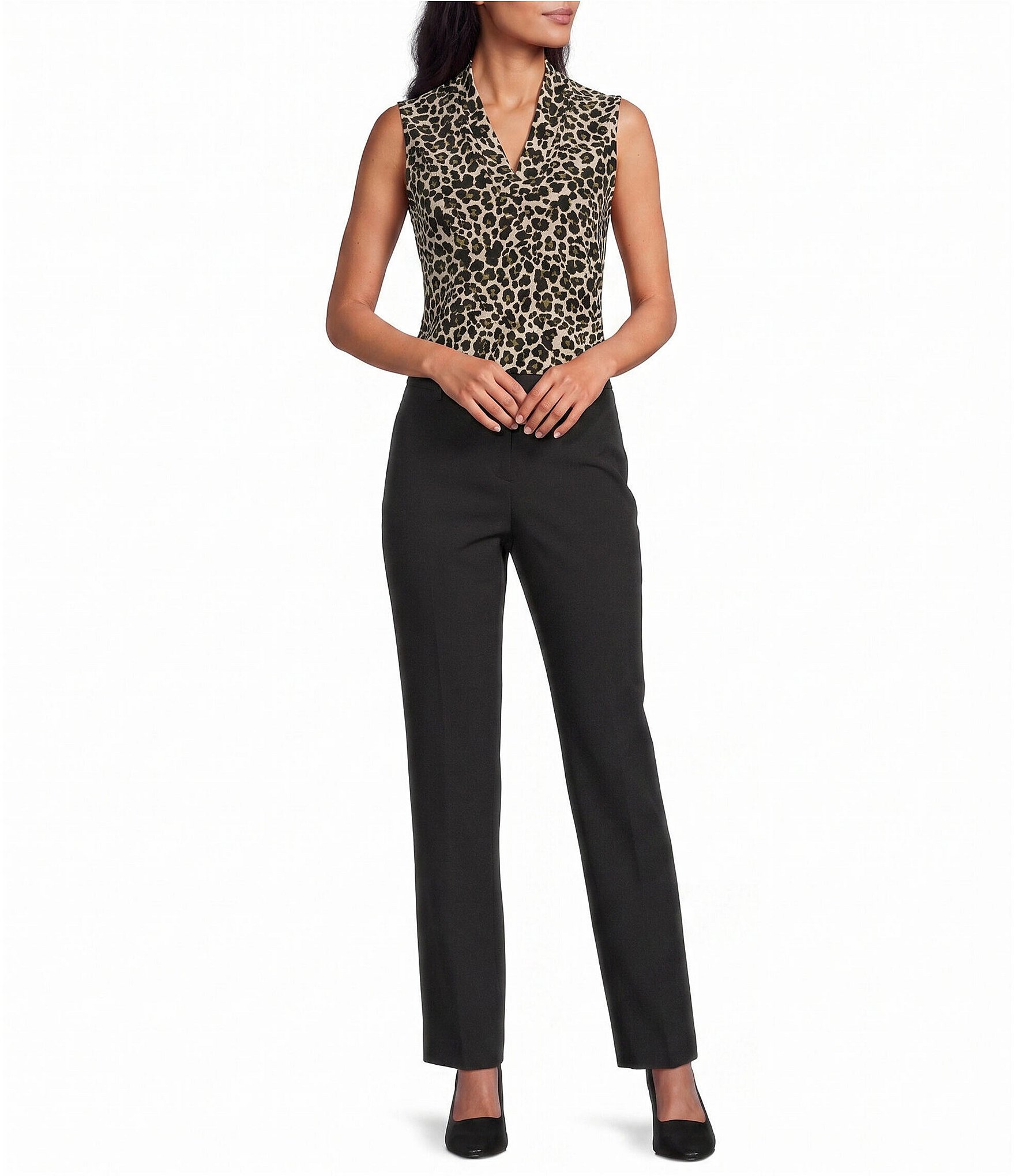 Anne Klein Crepe Straight Fly Front Slash Pocket Ankle Pants