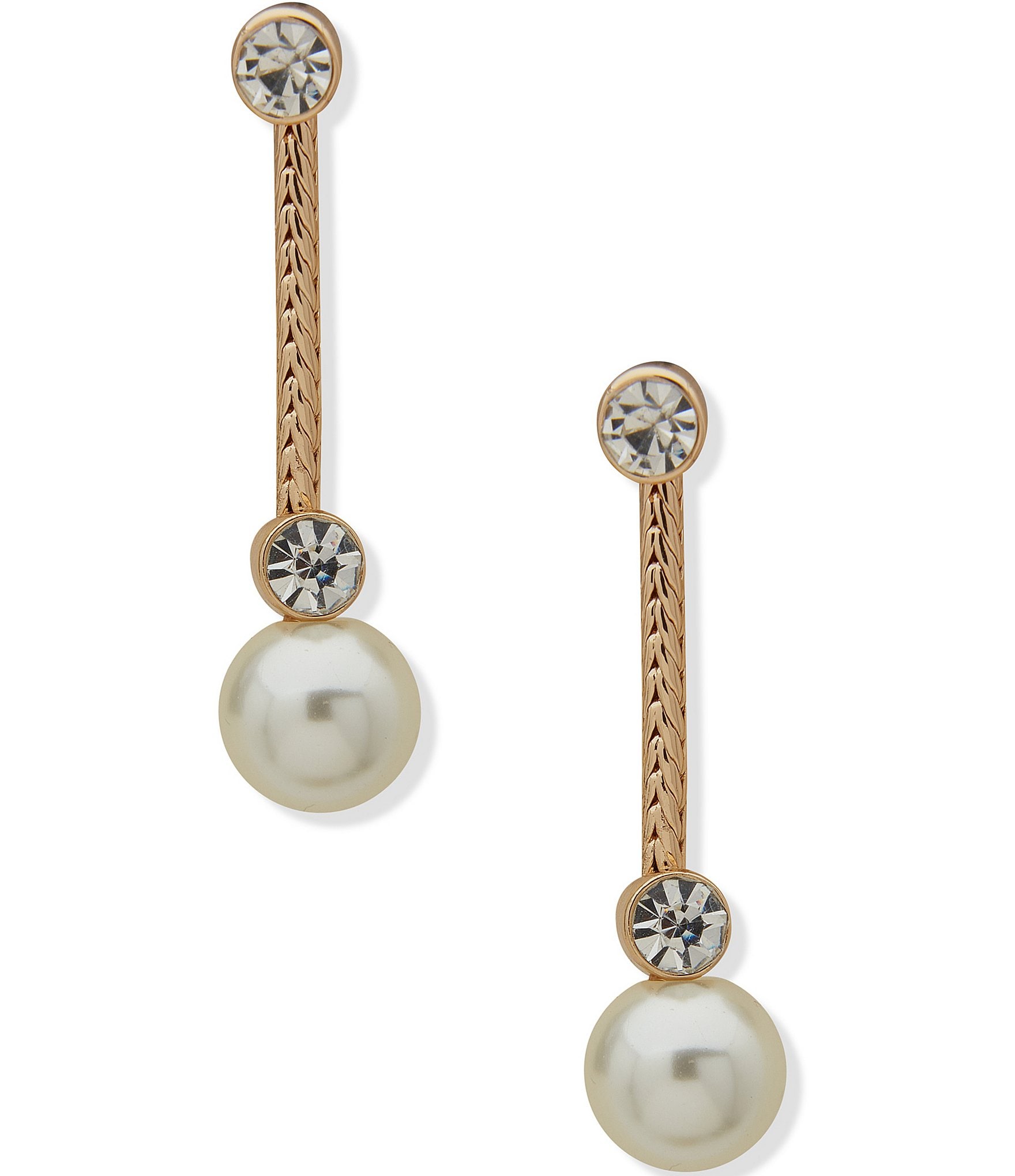 Anne Klein Crystal Pearl Linear Earrings