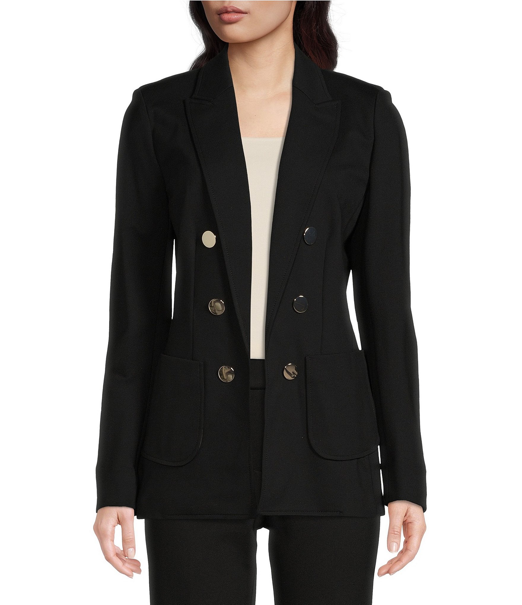 Anne Klein Faux Double Breasted Jacket With Patch Pockets