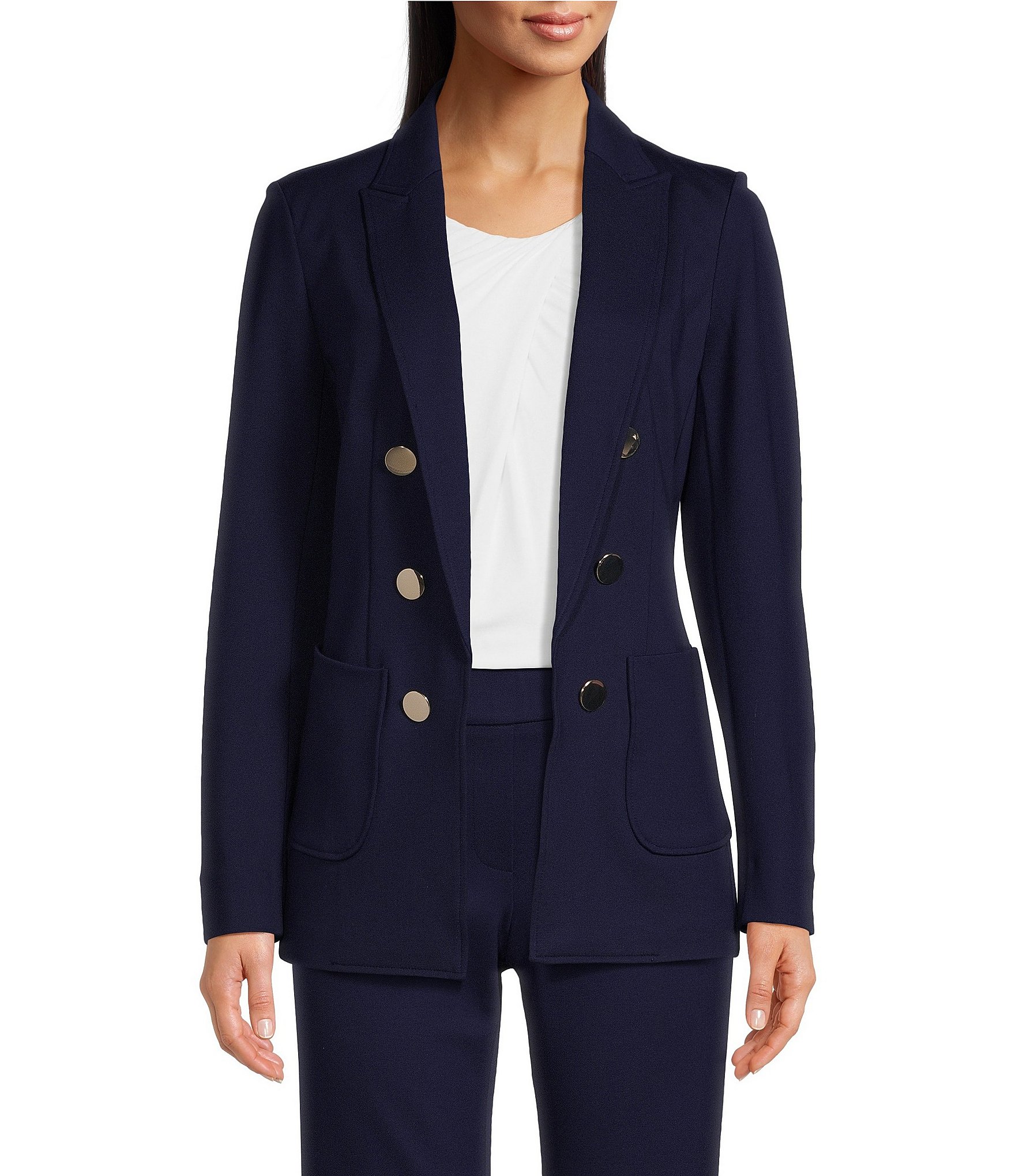 Anne Klein Faux Double Breasted Patch Pocket Jacket