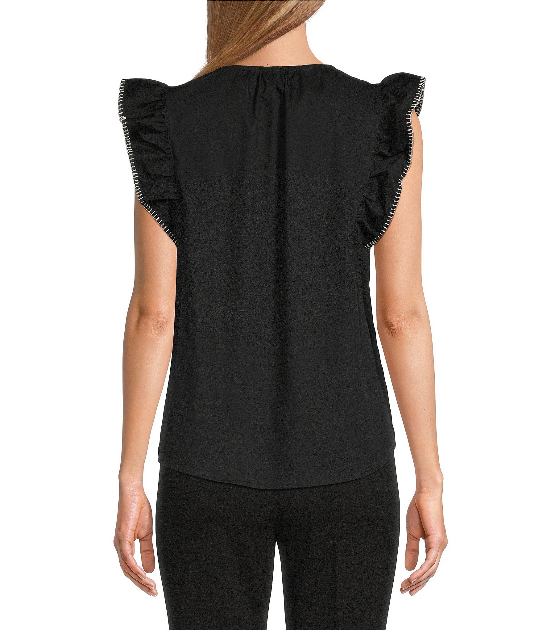 Anne Klein Flutter Sleeve Poplin Blouse