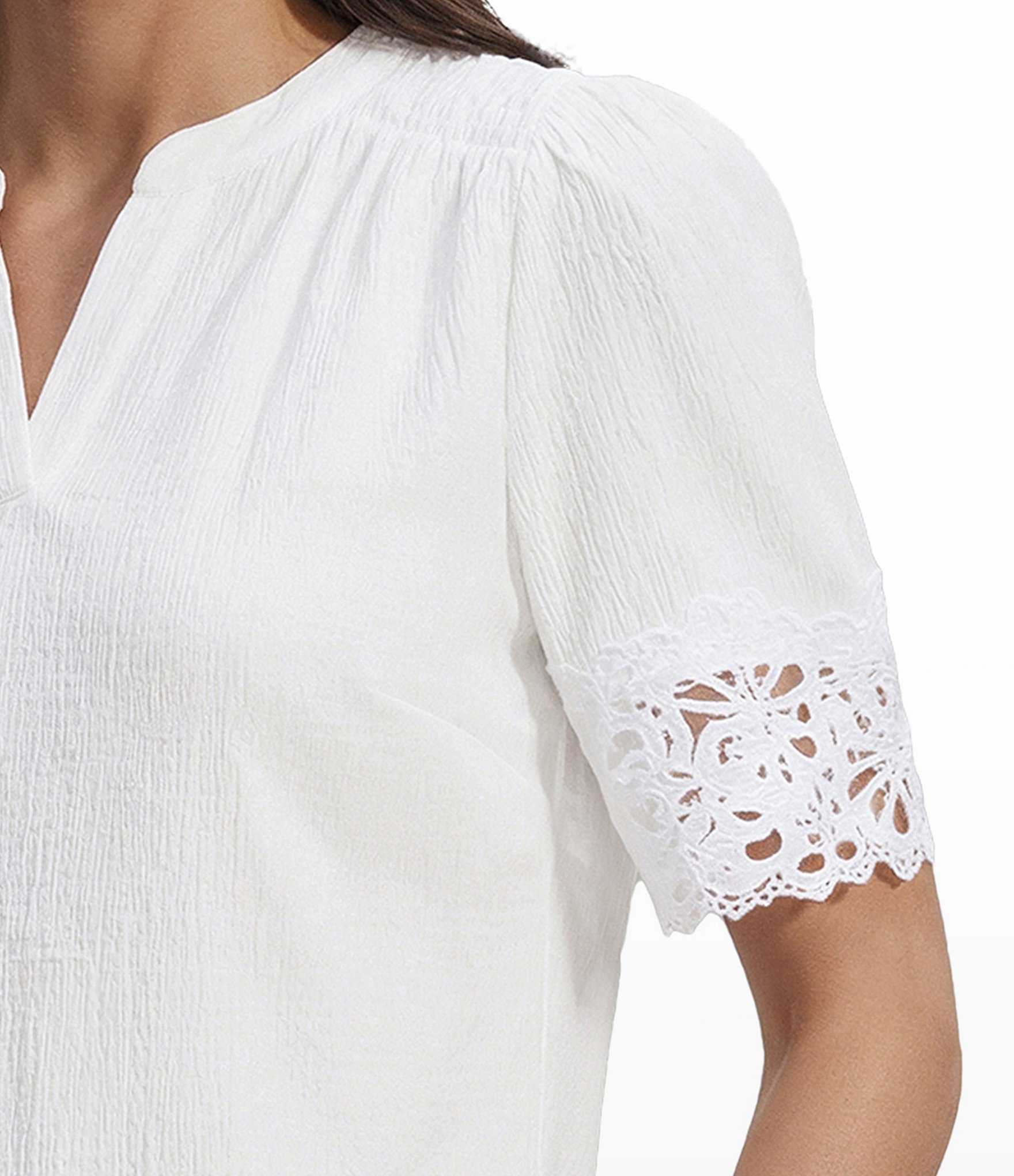 Anne Klein Flutter Sleeve V Neck Blouse With Lace Trim