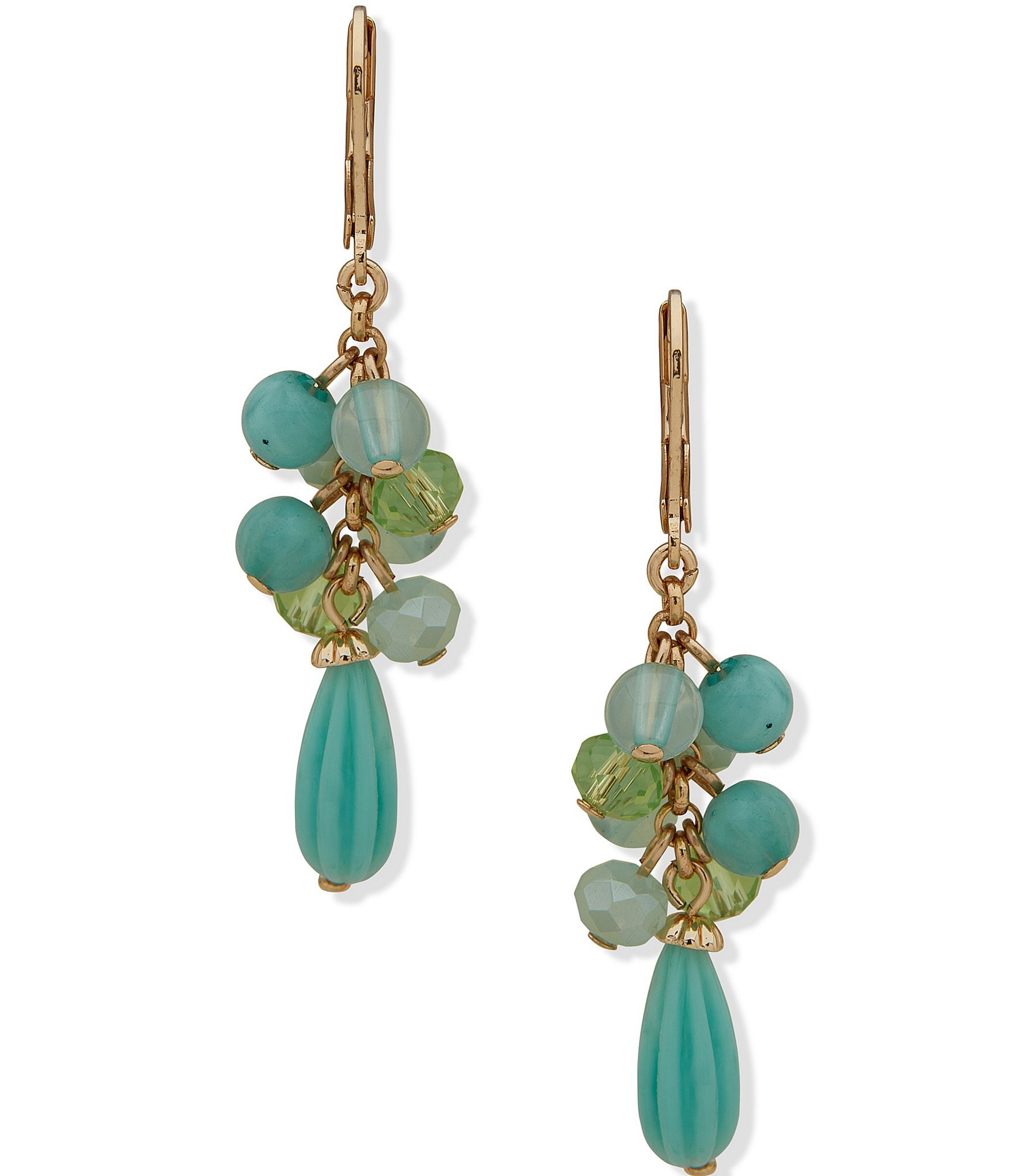 Anne Klein Gold Tone Blue Multi Beaded Shaky Drop Earrings