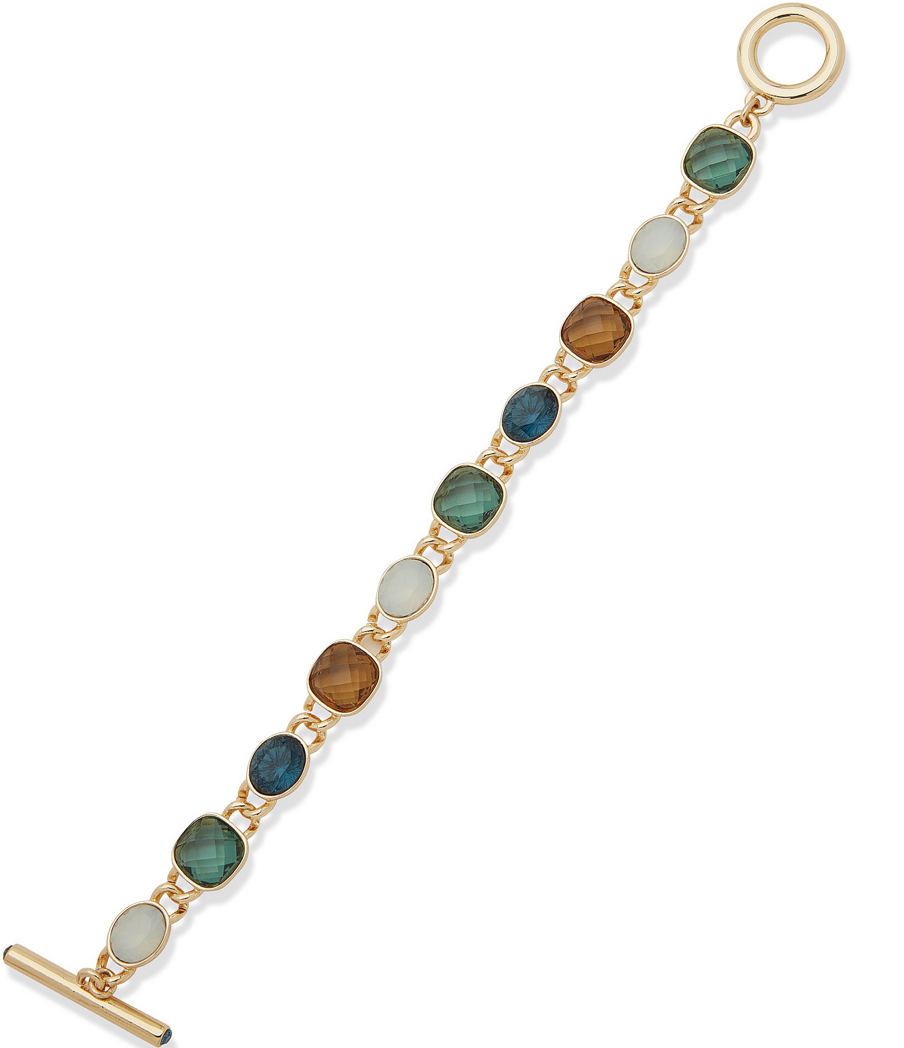 Anne Klein Gold Tone Blue Multi Stone Line Bracelet