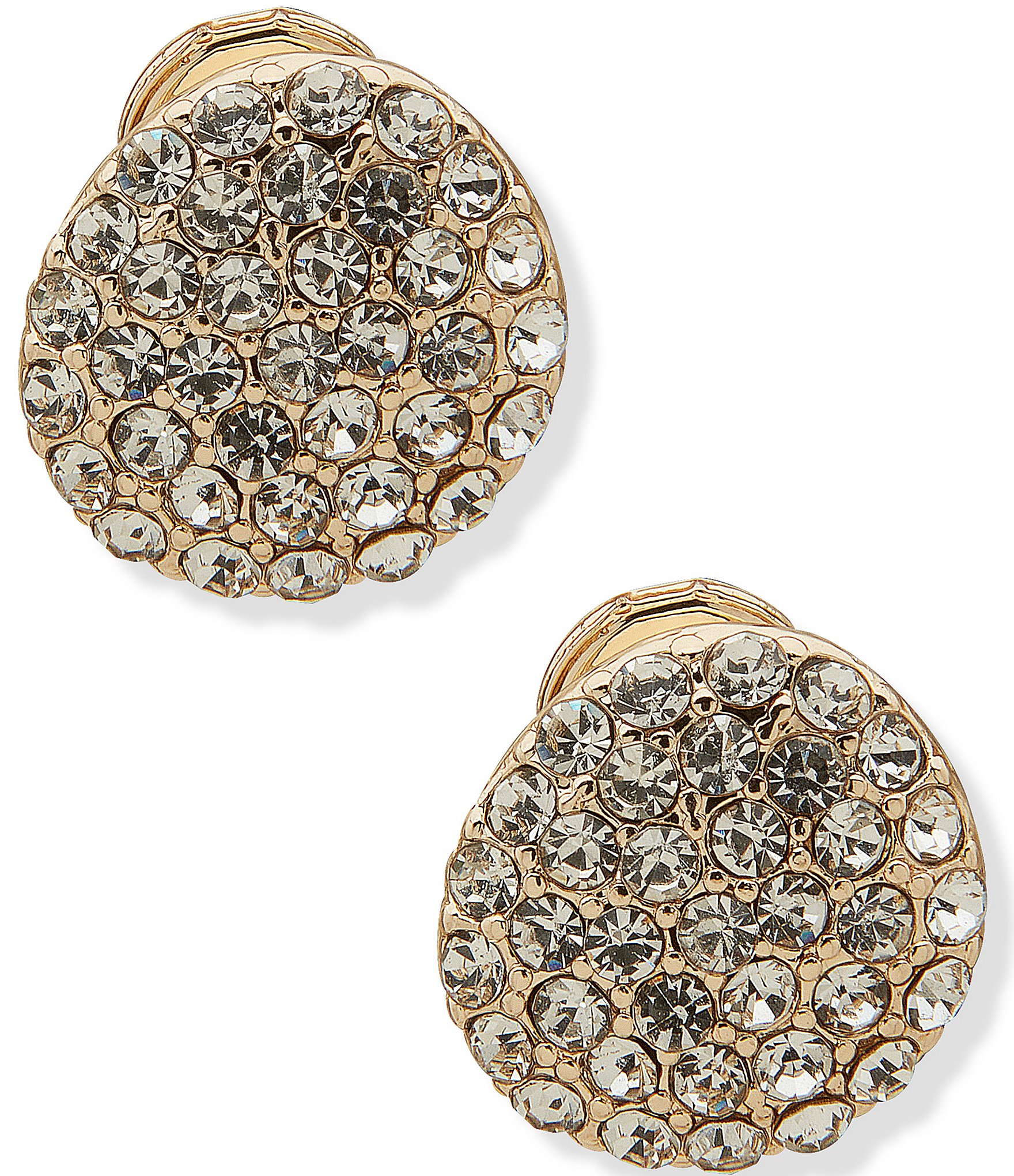 Anne Klein Gold Tone Crystal Cluster Button Comfort Clip Stud Earrings