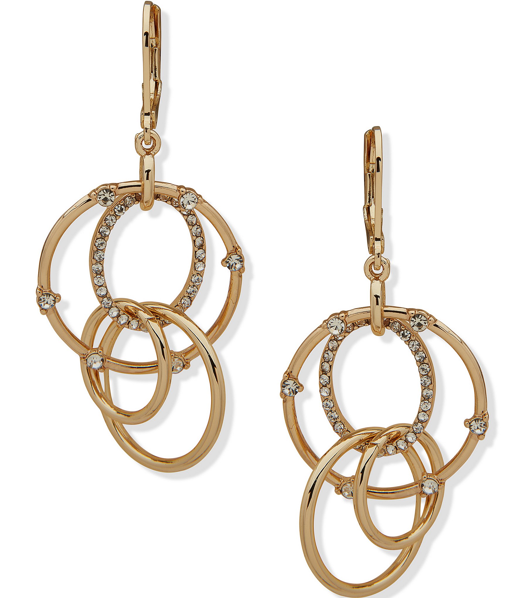 Anne Klein Gold Tone Crystal Orbital Drop Earrings