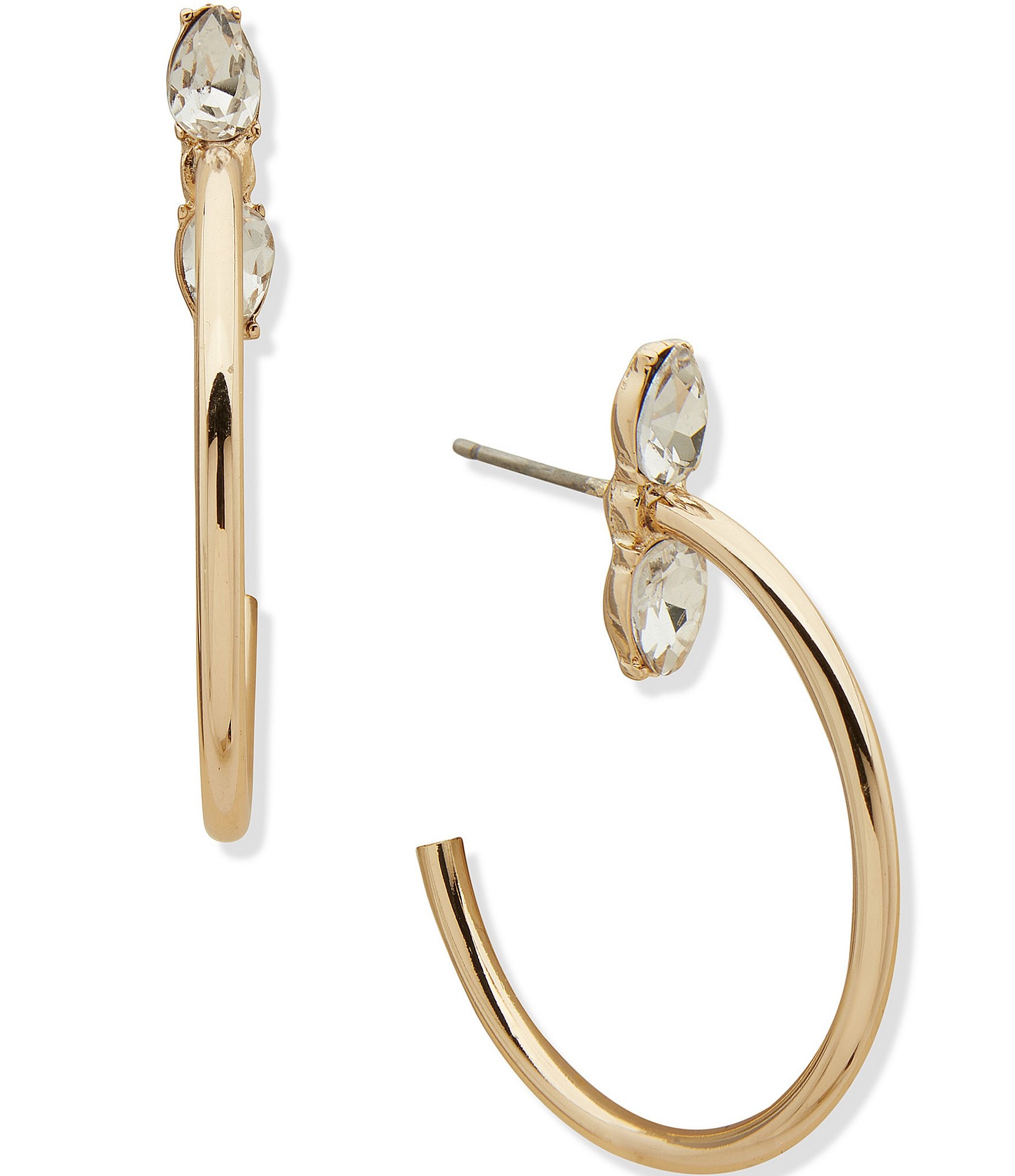 Anne Klein Gold Tone Crystal Pear Stone C Hoop Earrings