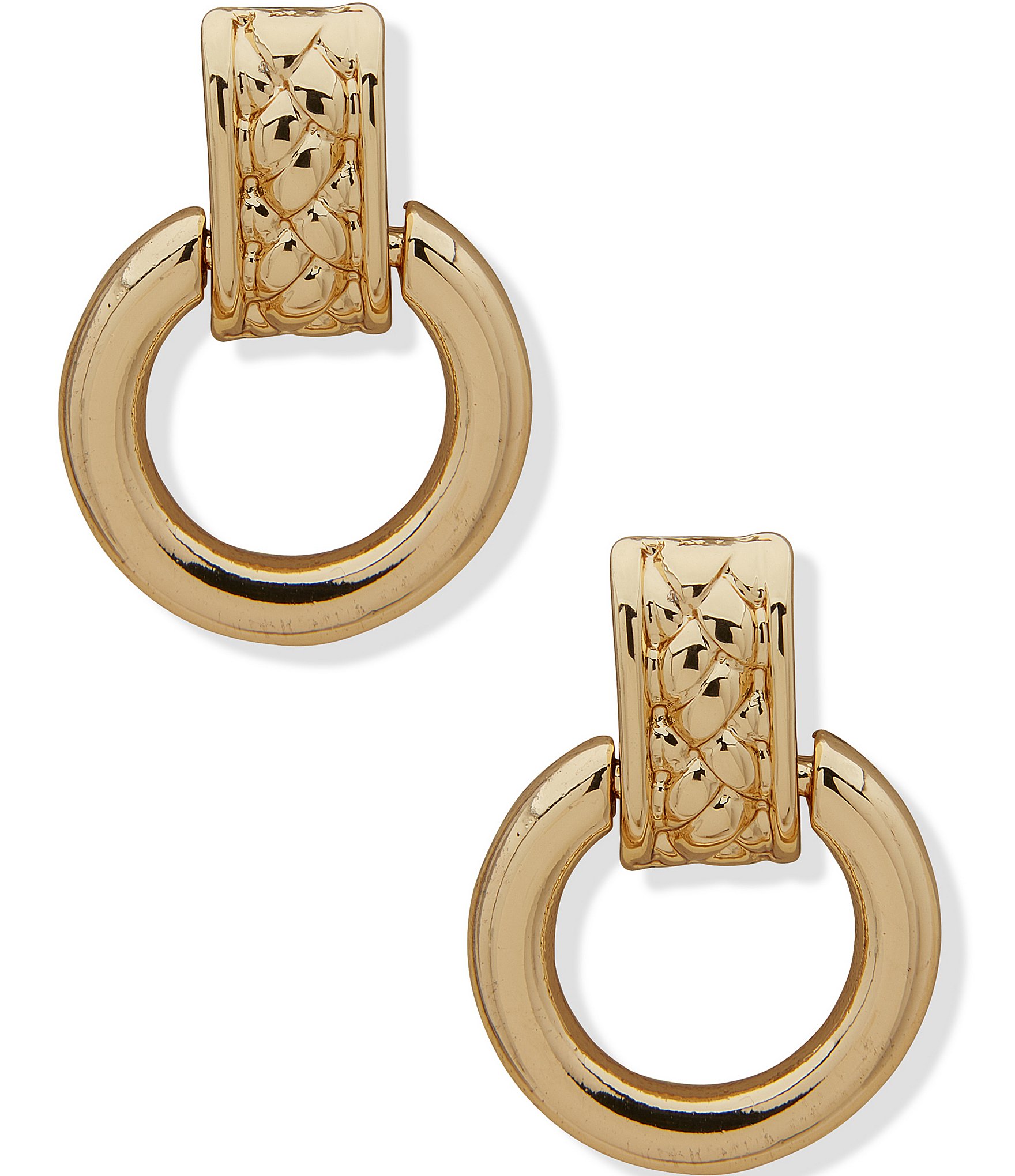 Anne Klein Gold Tone Doorknocker Drop Earrings