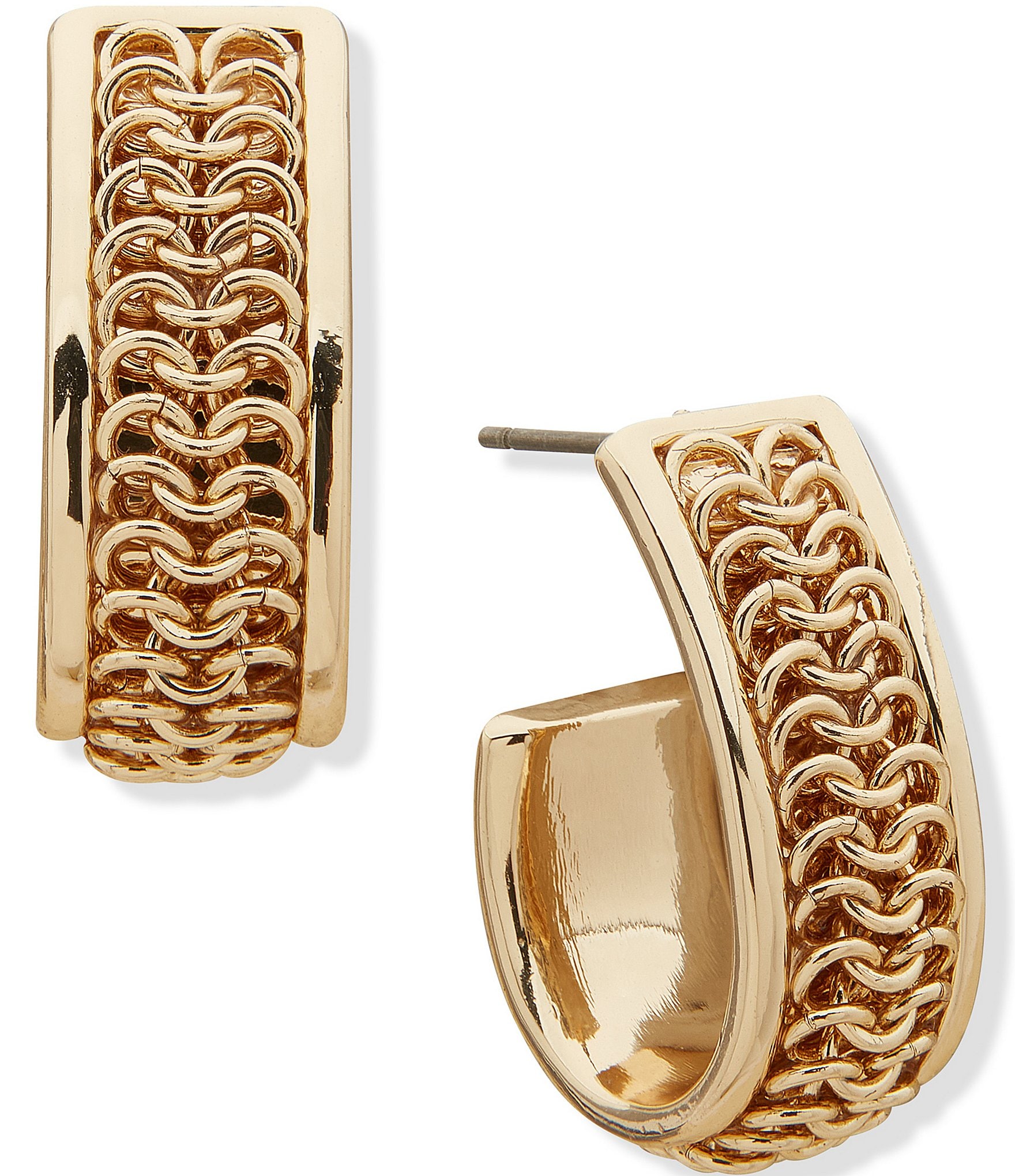 Anne Klein Gold Tone Inlaid Chain Hoop Earrings