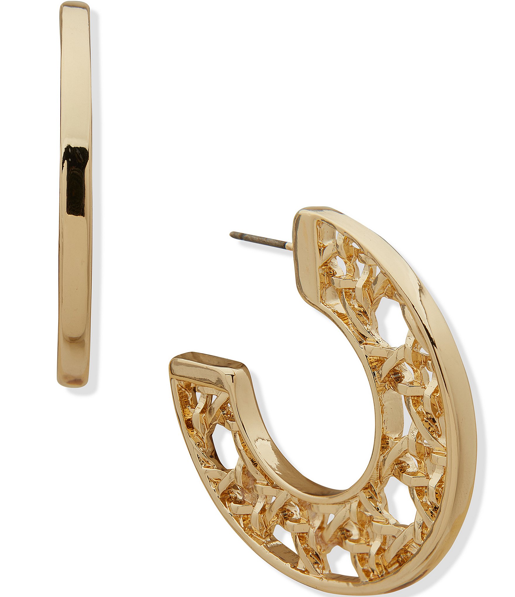 Anne Klein Gold Tone Lattice C Hoop Earrings