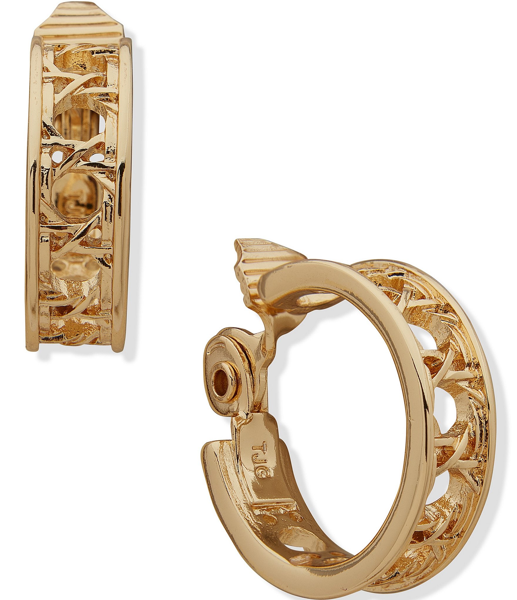 Anne Klein Gold Tone Lattice Clip Hoop Earrings