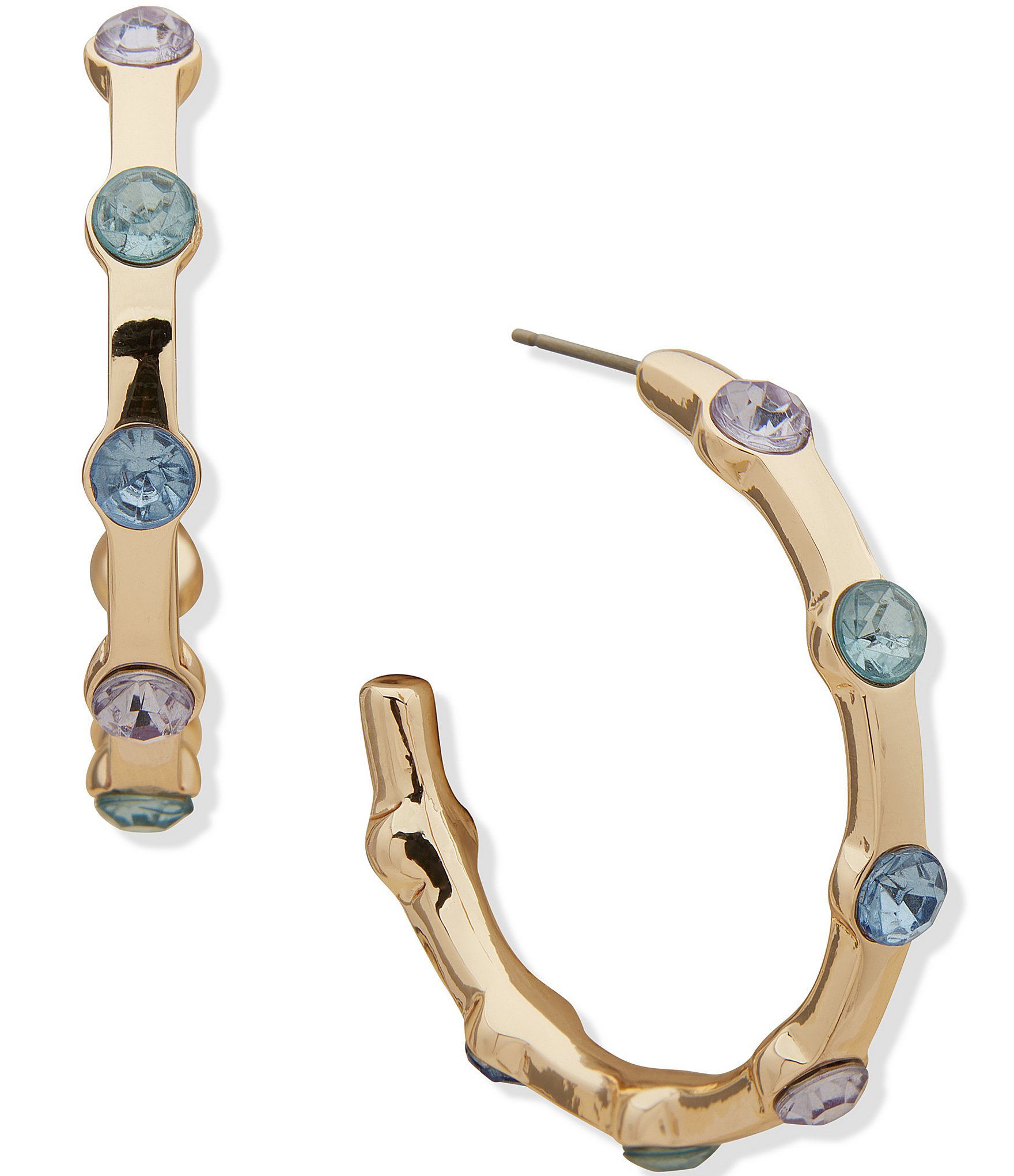 Anne Klein Gold Tone Multi Stone C Hoop Earrings | Dillard's